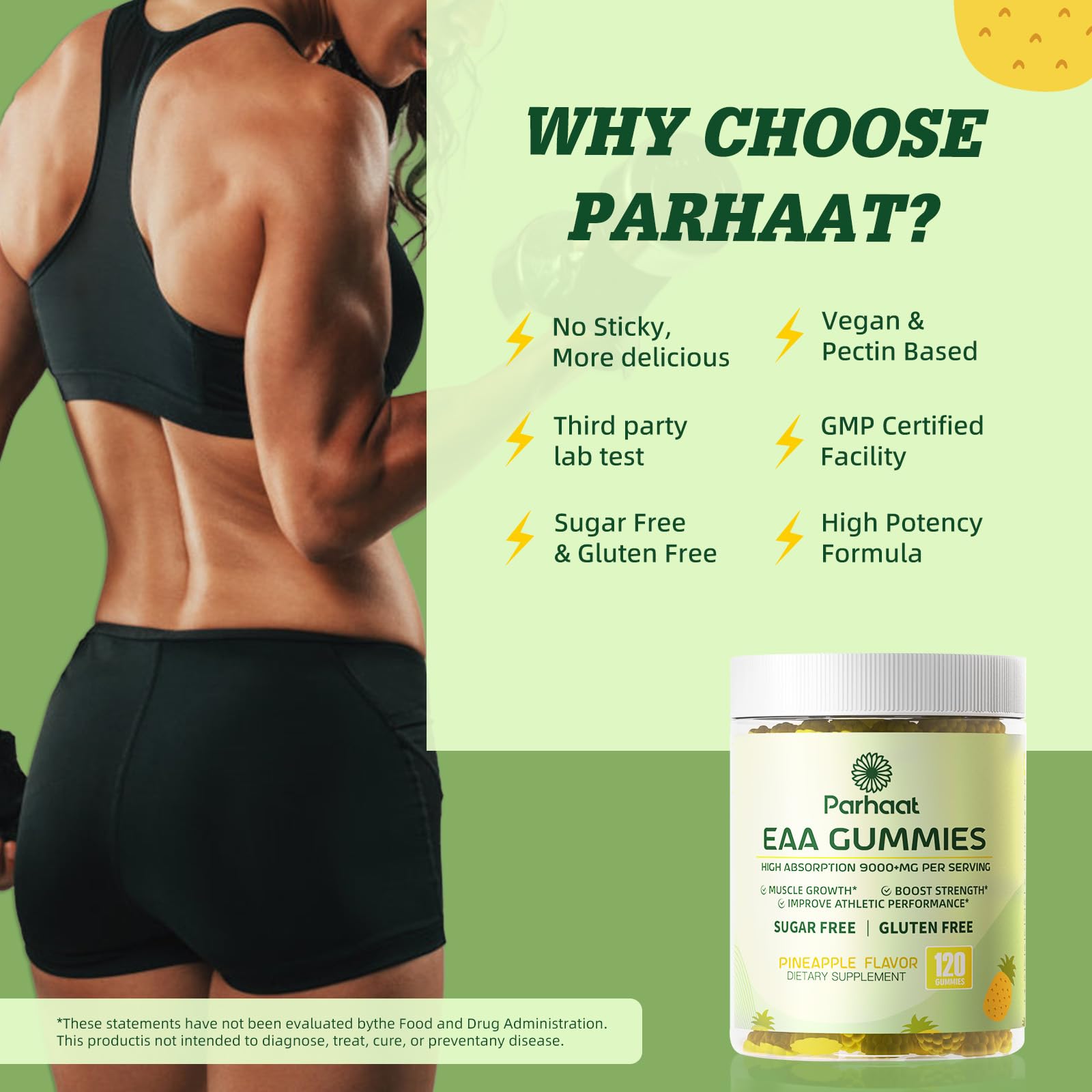 Parhaat EAA Gomitas sabor piña sin azúcar, opción sabrosa y ligera.