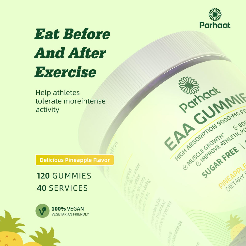 Parhaat EAA Gomitas textura suave, sabor piña para disfrutar después del entrenamiento.