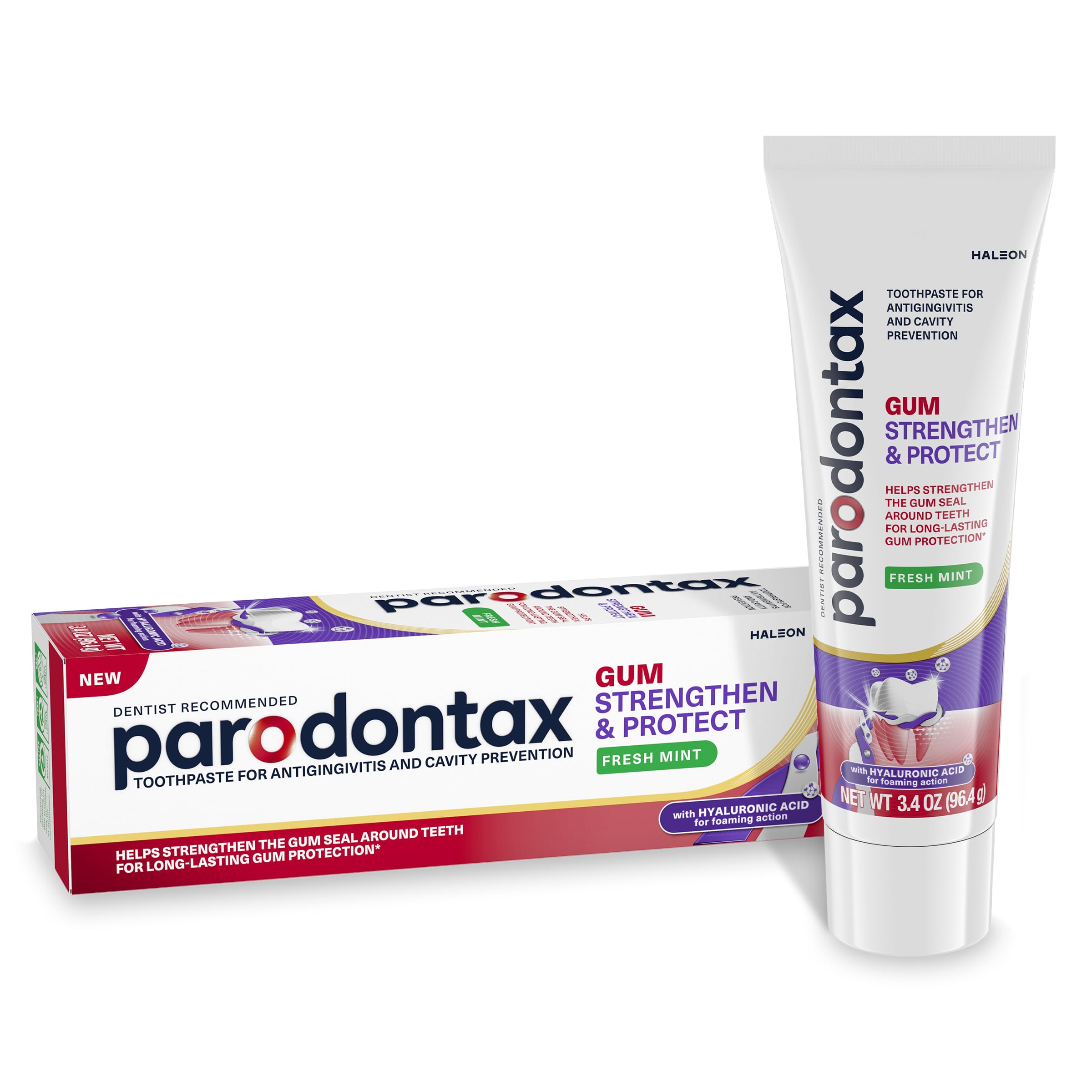 Parodontax tubo frontal 3.4 oz mostrando el diseño y beneficio gingival