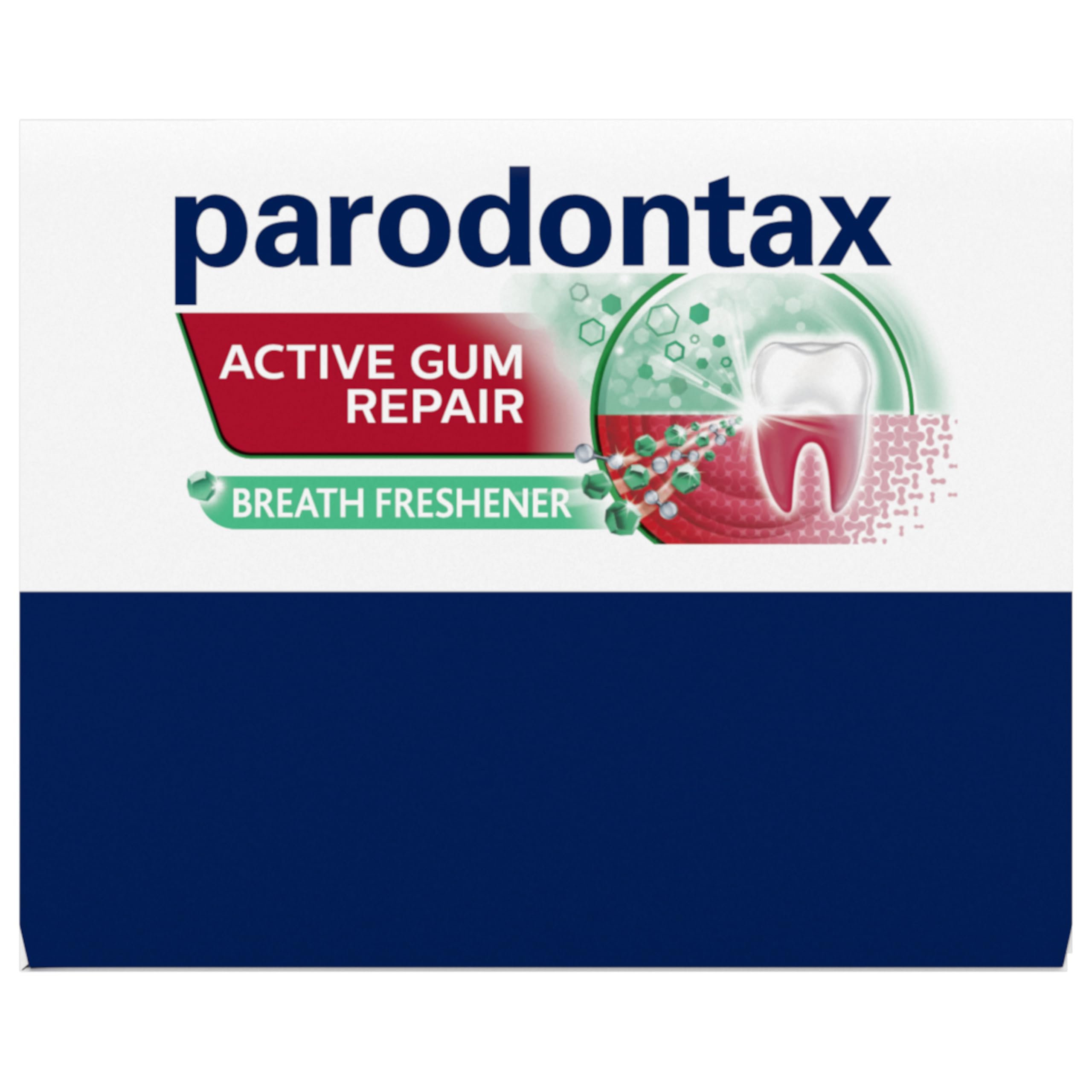 Parodontax packaging lateral con instrucciones para uso correcto
