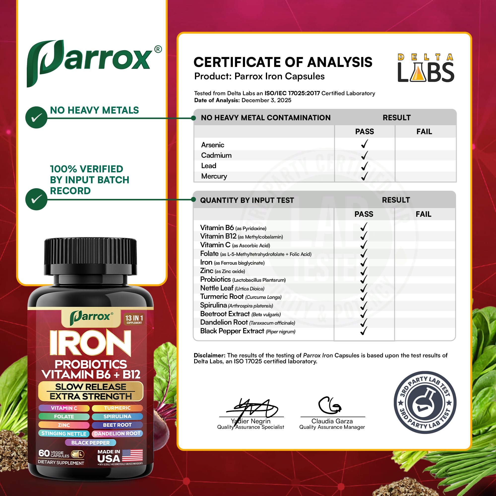 Parrox sellos de certificación y origen USA garantizando control de calidad