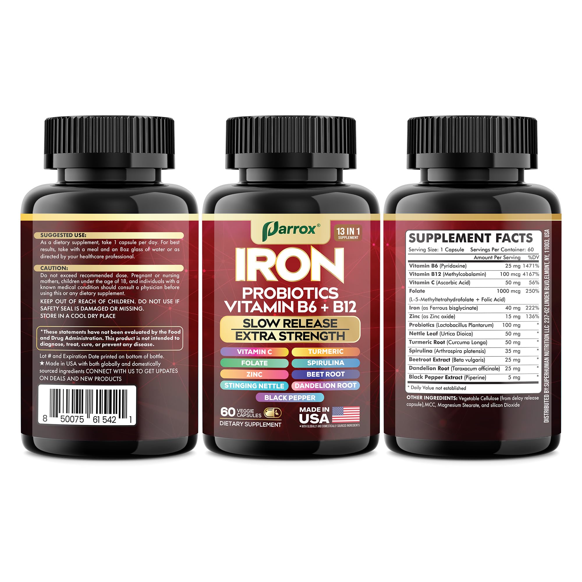 Parrox materias primas botánicas como spirulina y remolacha en detalle