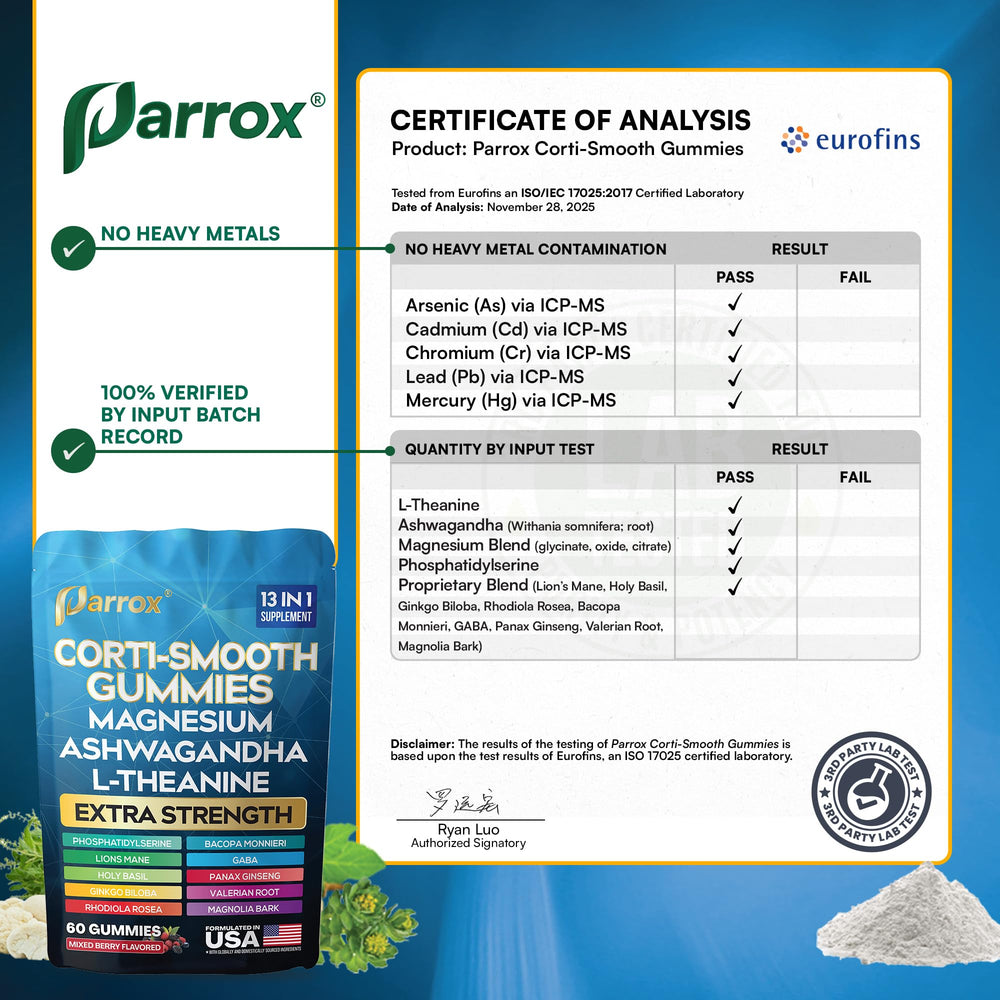 Parrox Corti‑Smooth etiqueta nutricional legible con ingredientes y dosis