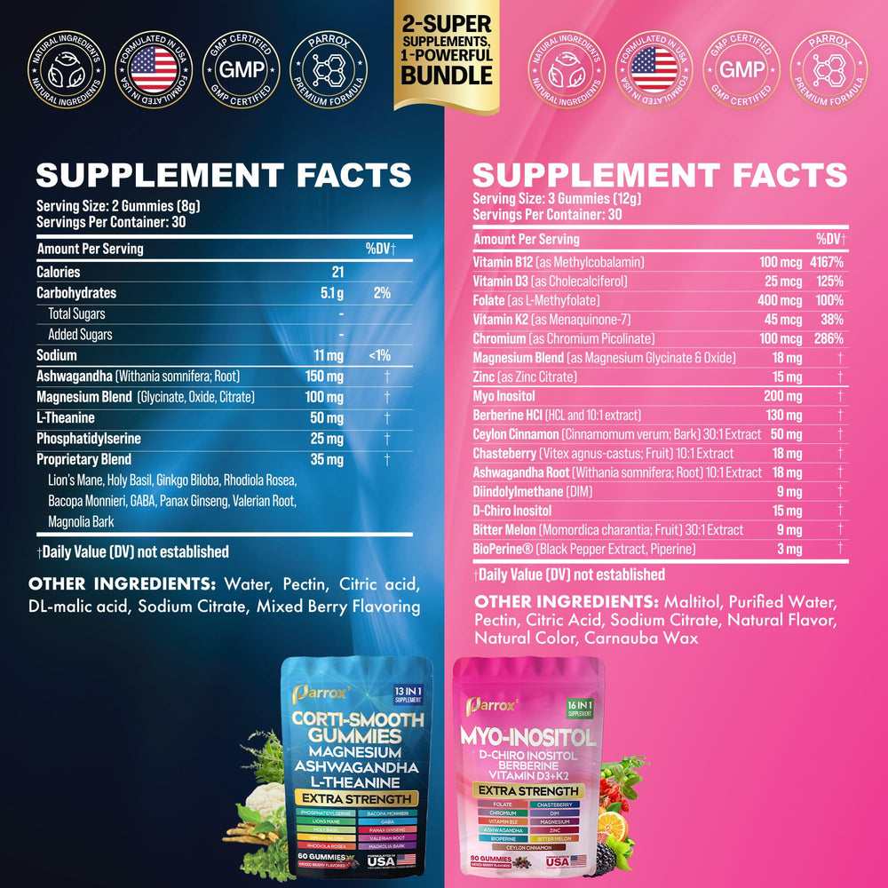 Parrox gominolas Mio-Inositol y D-Chiro Inositol, fórmula 16 en 1 para vitalidad diaria.