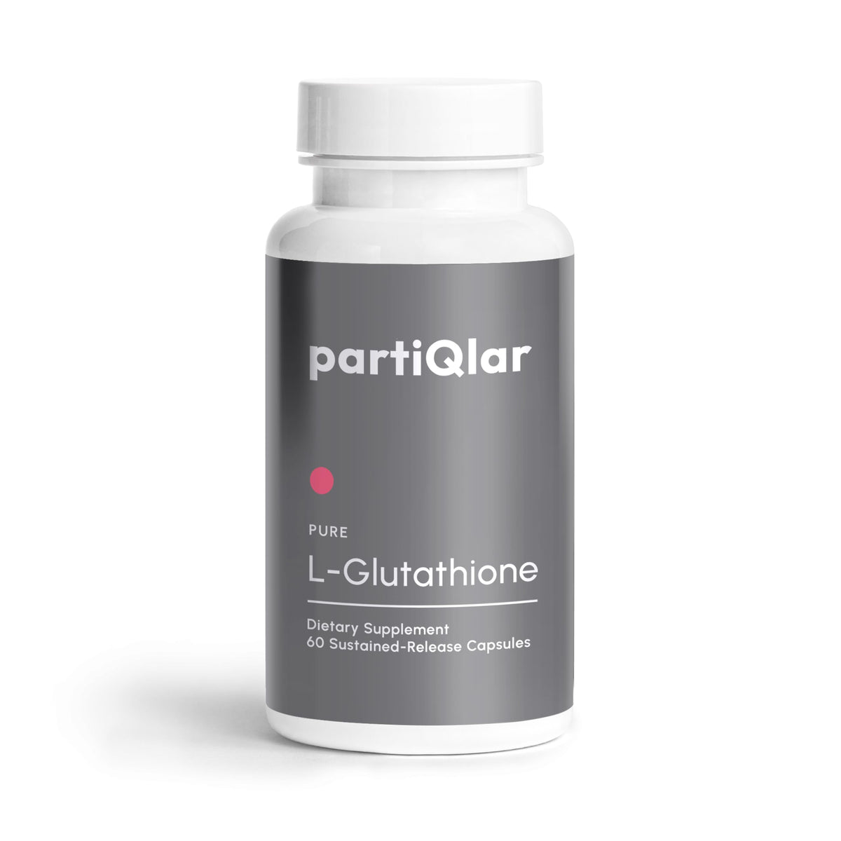 partiqlar puro l-glutatión: botella frontal, apoyo antioxidante diario.