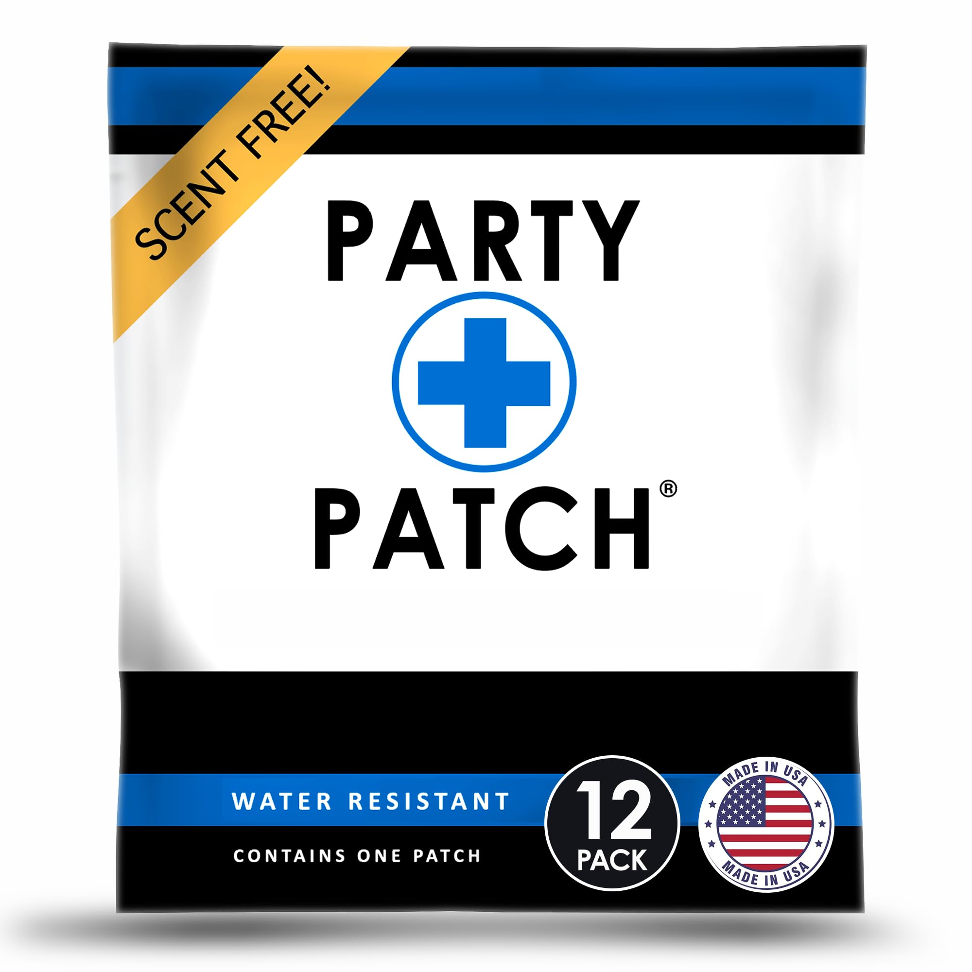 Party Patch vista frontal del envase mostrando diseño y fácil transporte