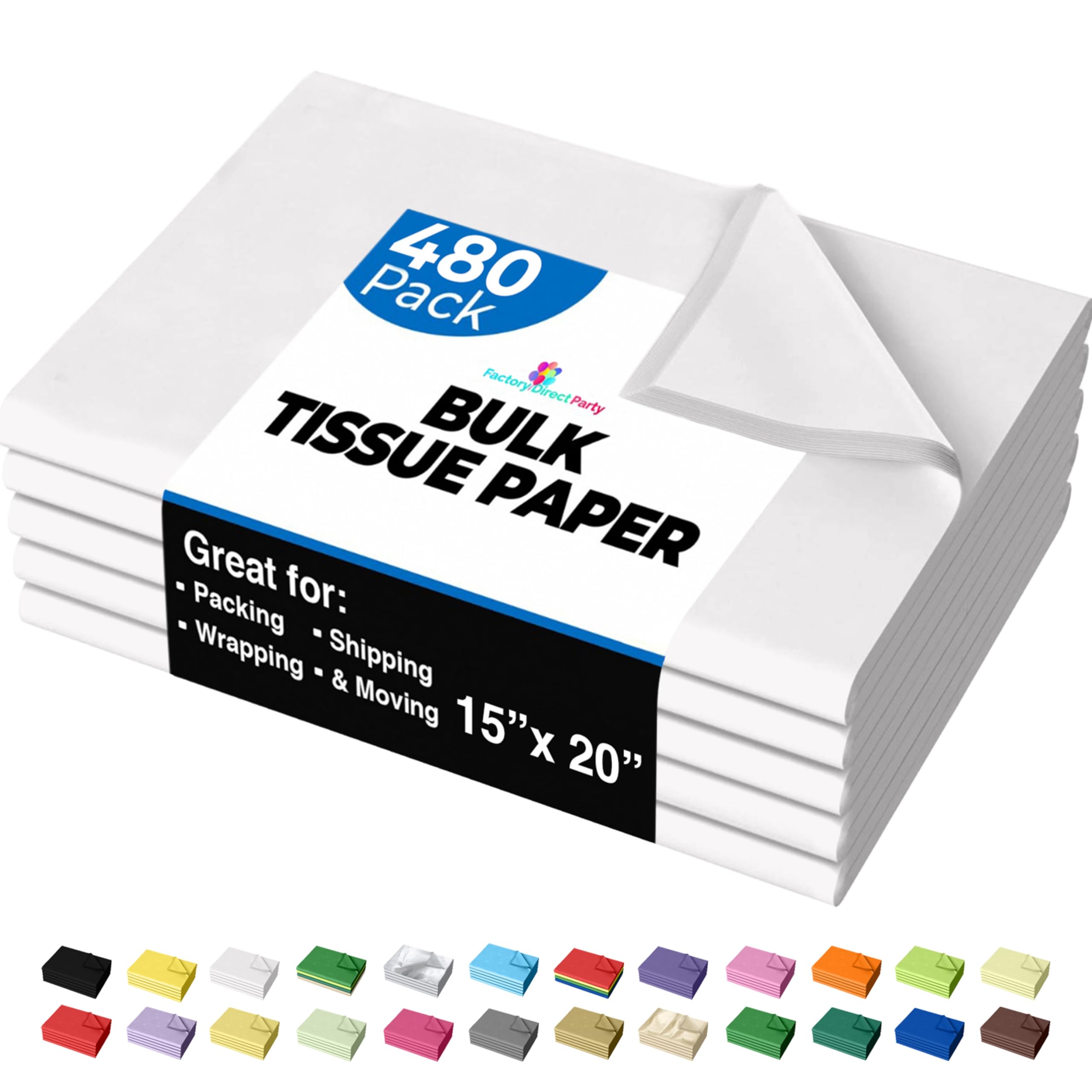 Party Solids paquete frontal blanco mostrando 480 hojas, ideal para tiendas