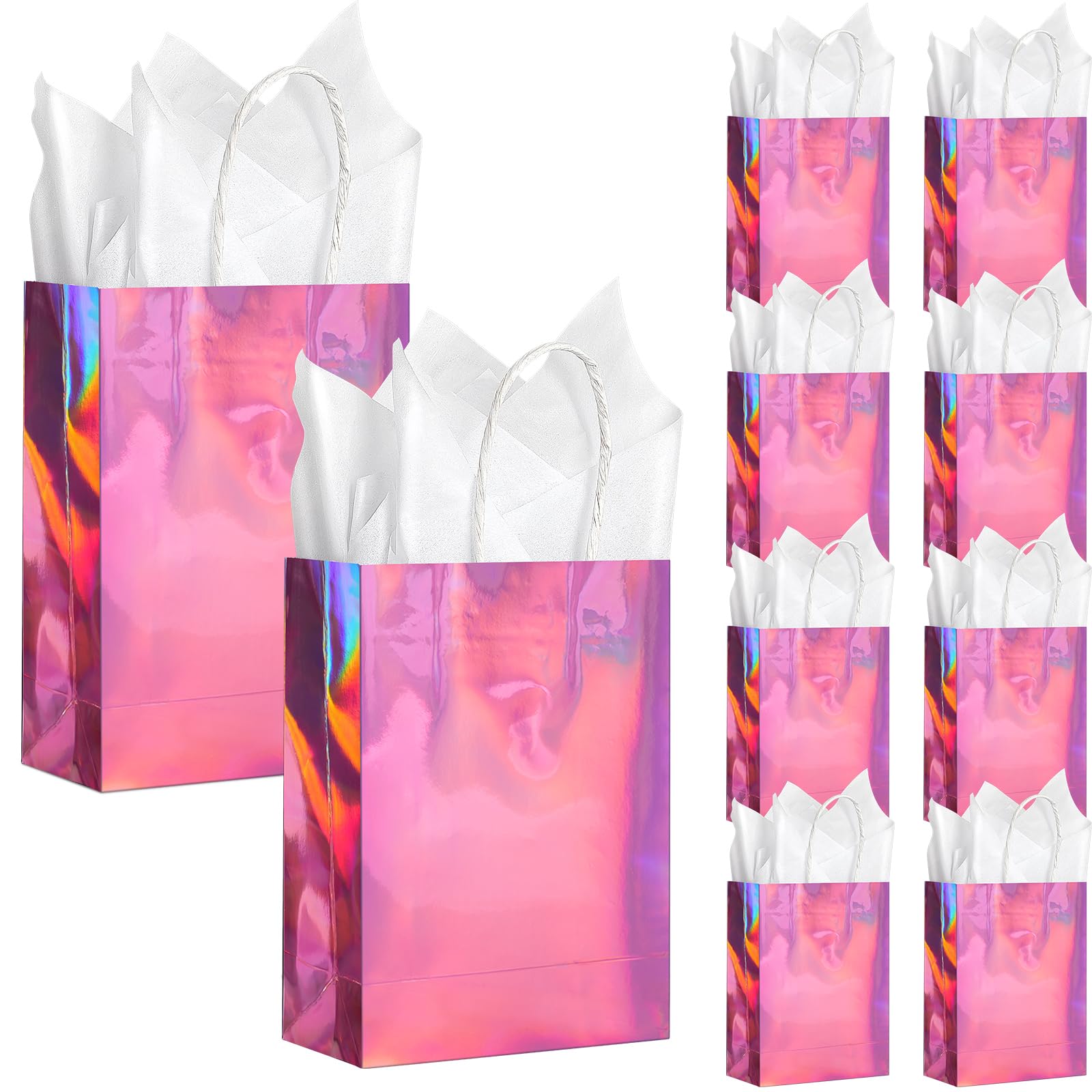 Pascliyna bolsa frontal iridiscente rosa mostrando acabado brillante y presentación elegante