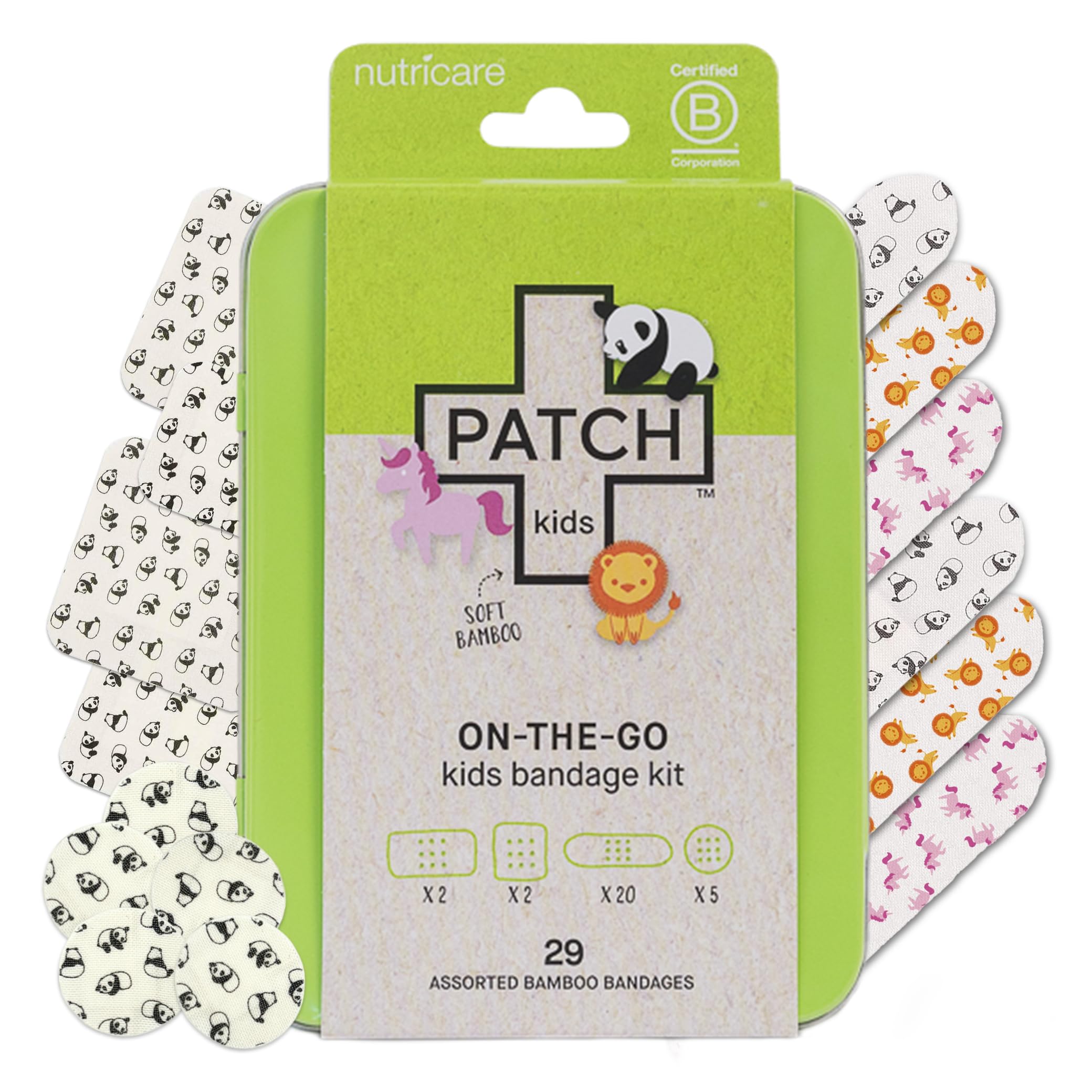 PATCH estuche frontal mostrando la lata portátil y beneficios ecológicos