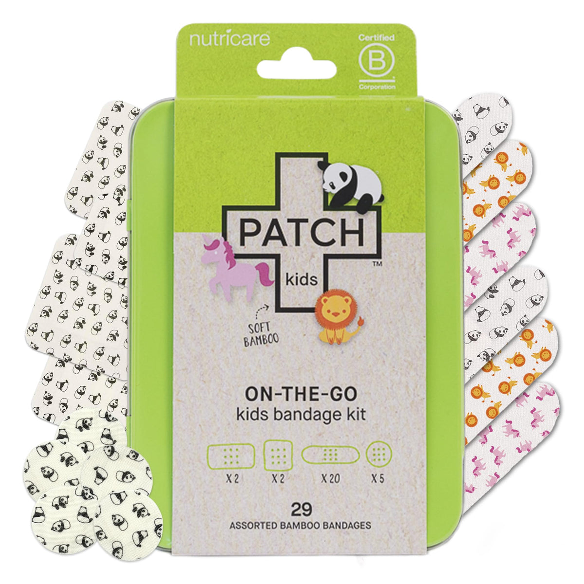 PATCH estuche frontal mostrando la lata portátil y beneficios ecológicos