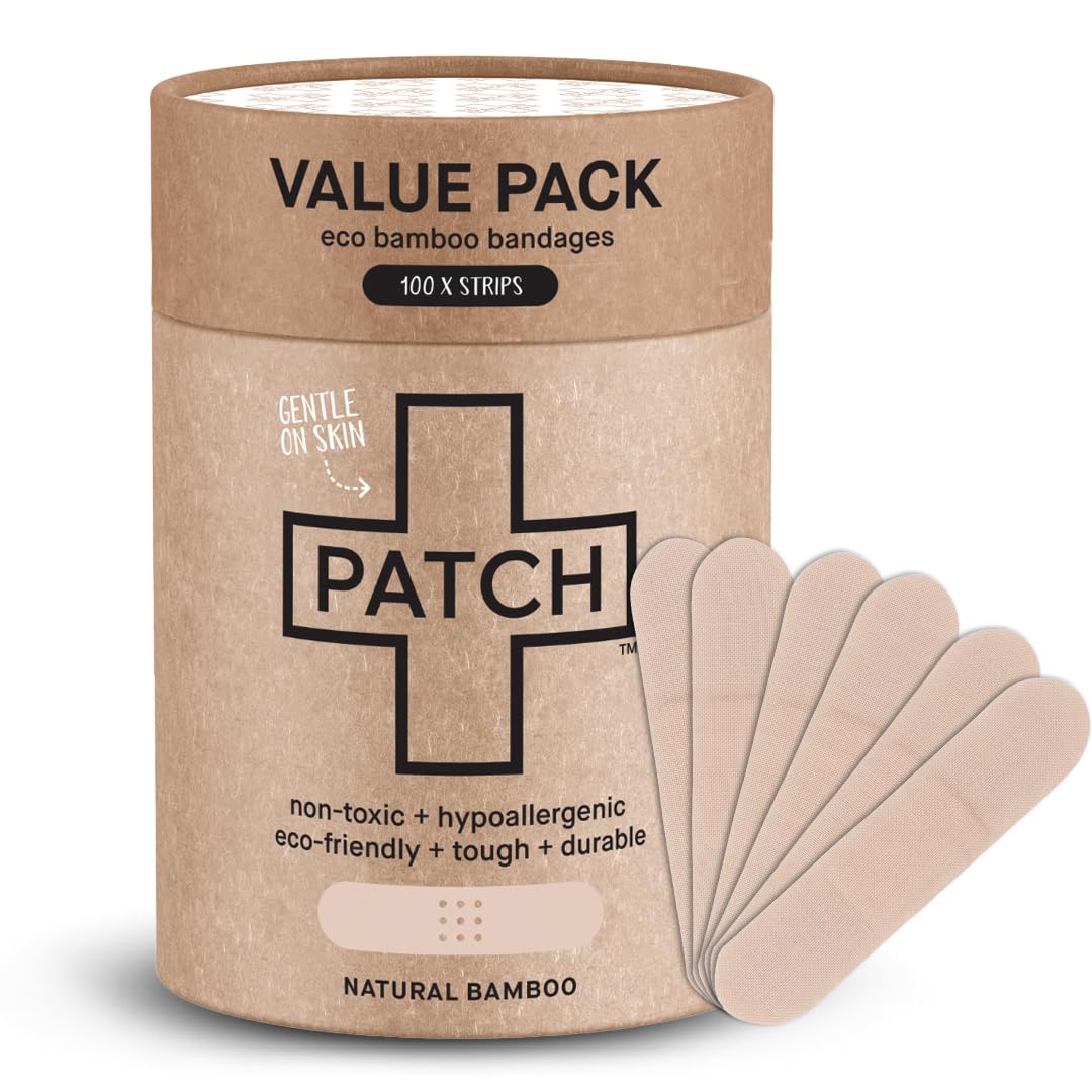 PATCH empaque frontal mostrando 100 unidades y ventaja ecológica