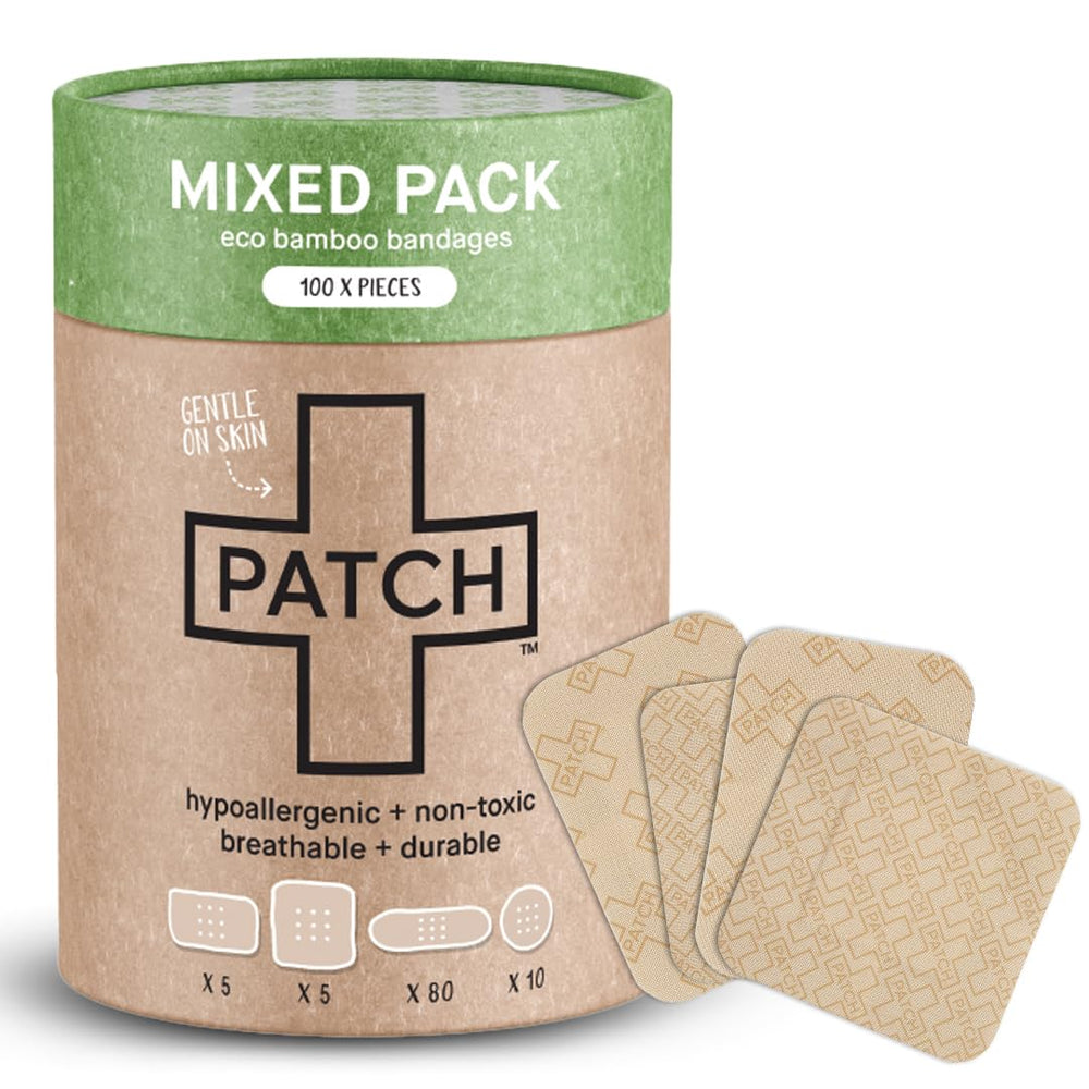 PATCH embalaje frontal mostrando 100 tiras y beneficio ecológico
