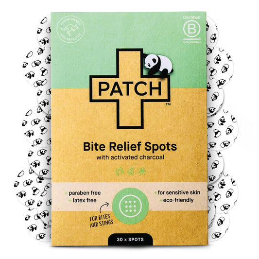 PATCH frontal del paquete panda mostrando eco empaquetado y 30 parches