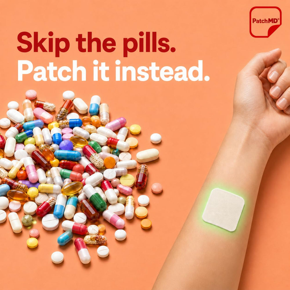 PatchMD detalle de textura adhesiva, adhesivo cómodo y liberación gradual de nutrientes