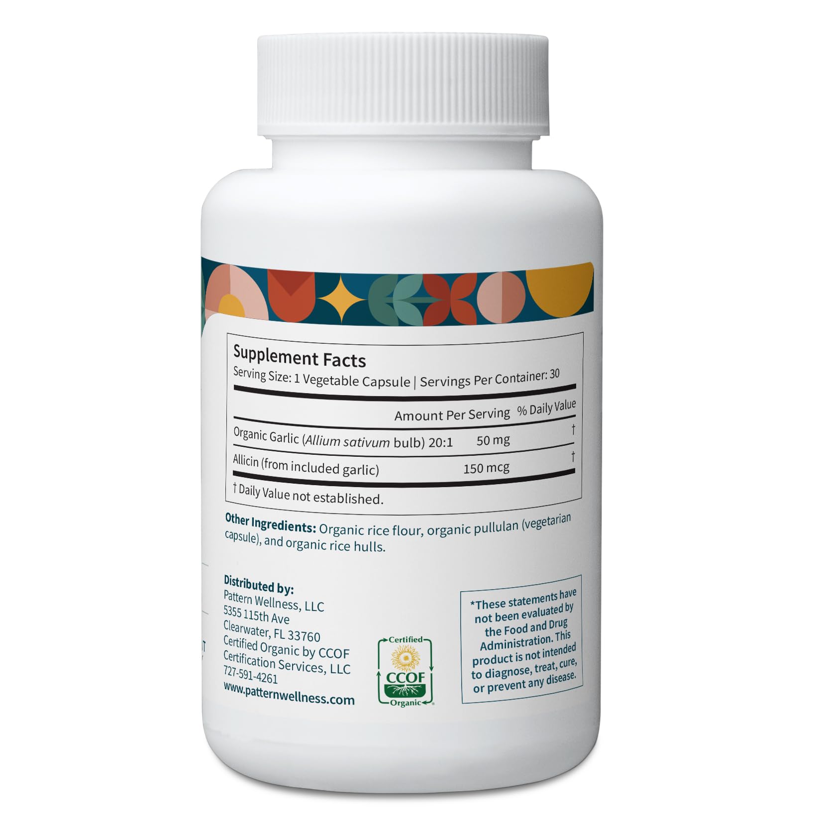 Pattern Wellness polvo de ajo orgánico en cucharita mostrando concentración y origen