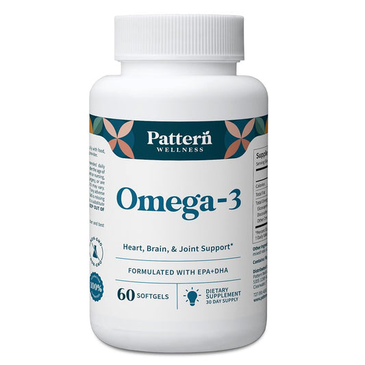 Pattern Wellness frasco del producto enfoque frontal y claridad informativa