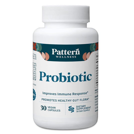 Pattern Wellness probiotic 51B CFU bottle for daily digestive balance.