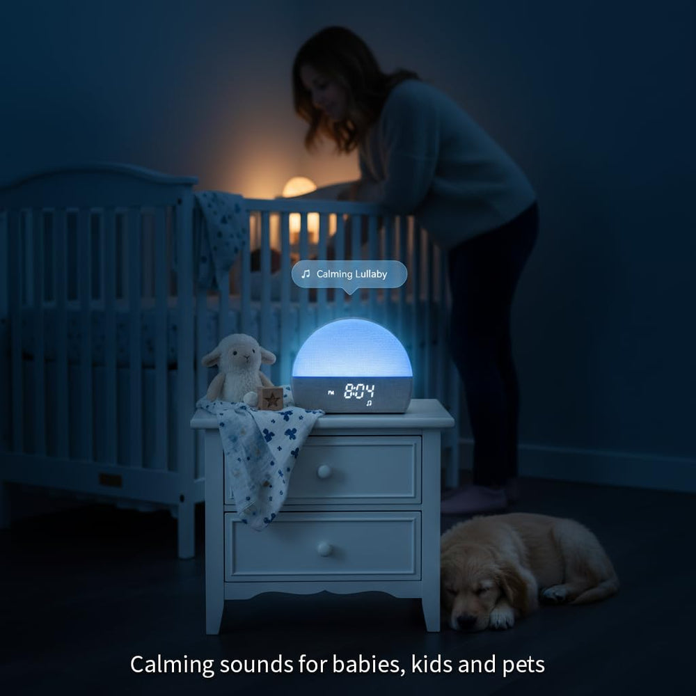 Paus Pod junto a cuna tranquilizando al bebé con sonido