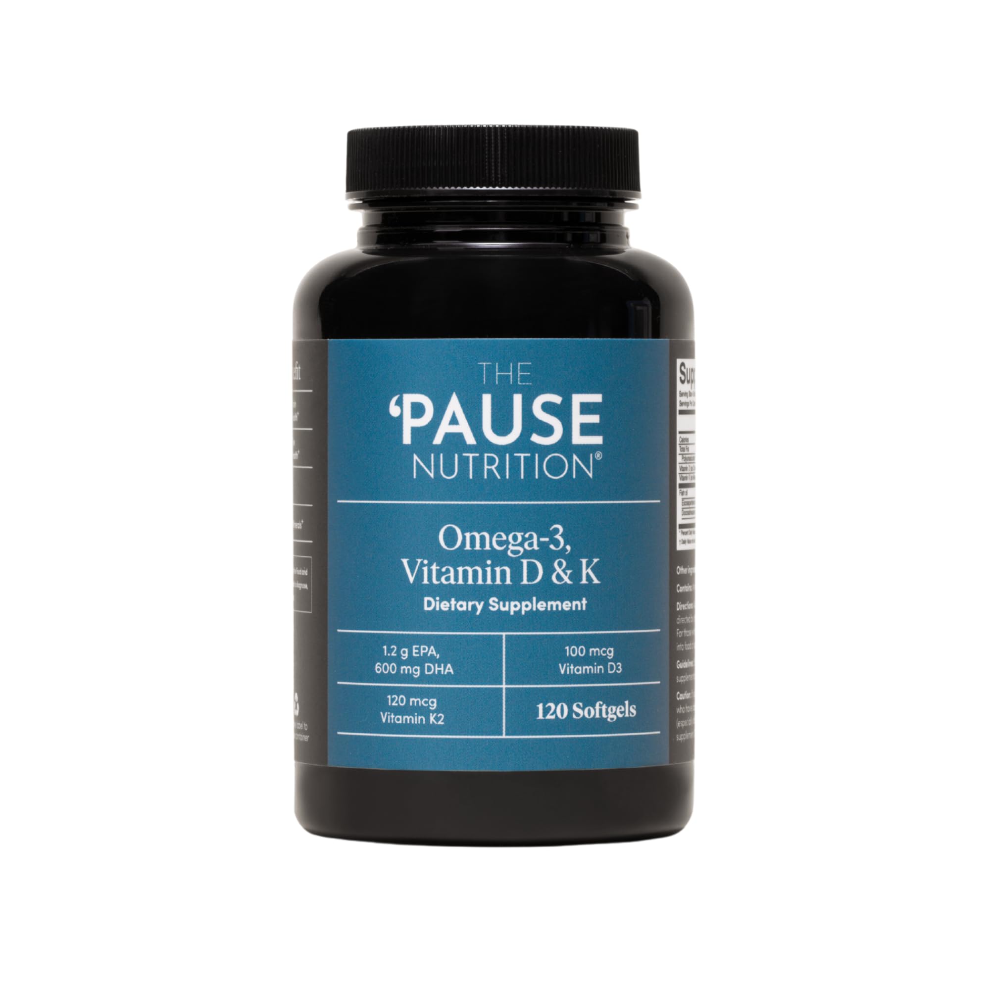 The 'Pause Life frasco frontal mostrando 120 cápsulas para suministro prolongado