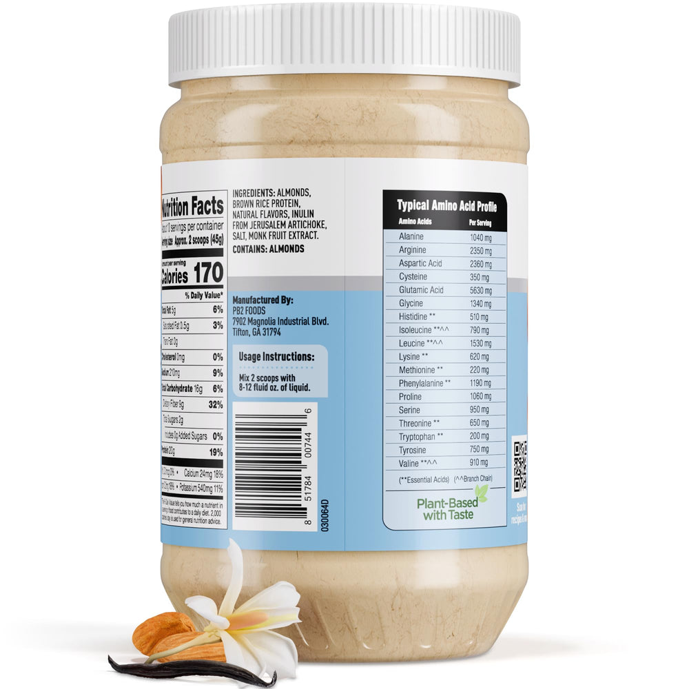 Comparación de tamaño del bote de 1 libra de PB2 Almond para referencia de compra