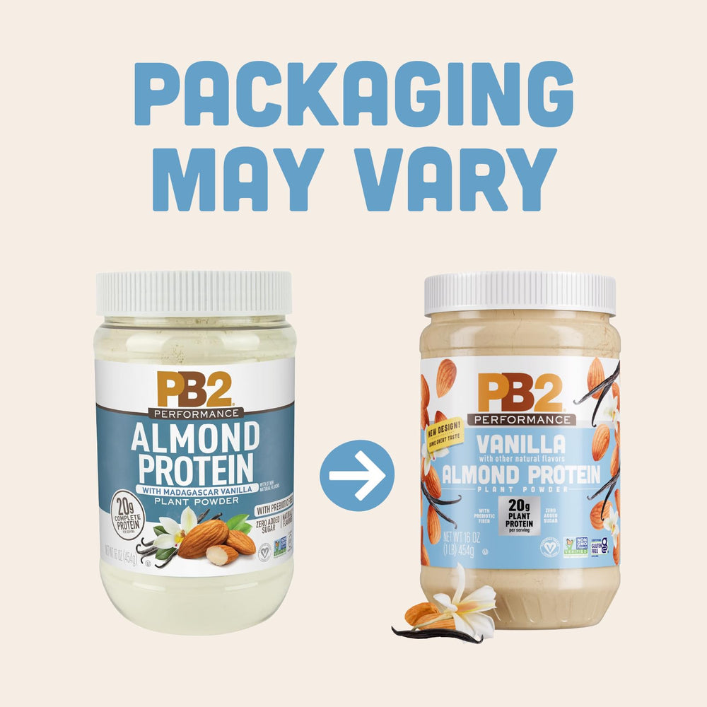 Textura en primer plano del polvo PB2 Almond, muestra mezcla fina y fácil disolución