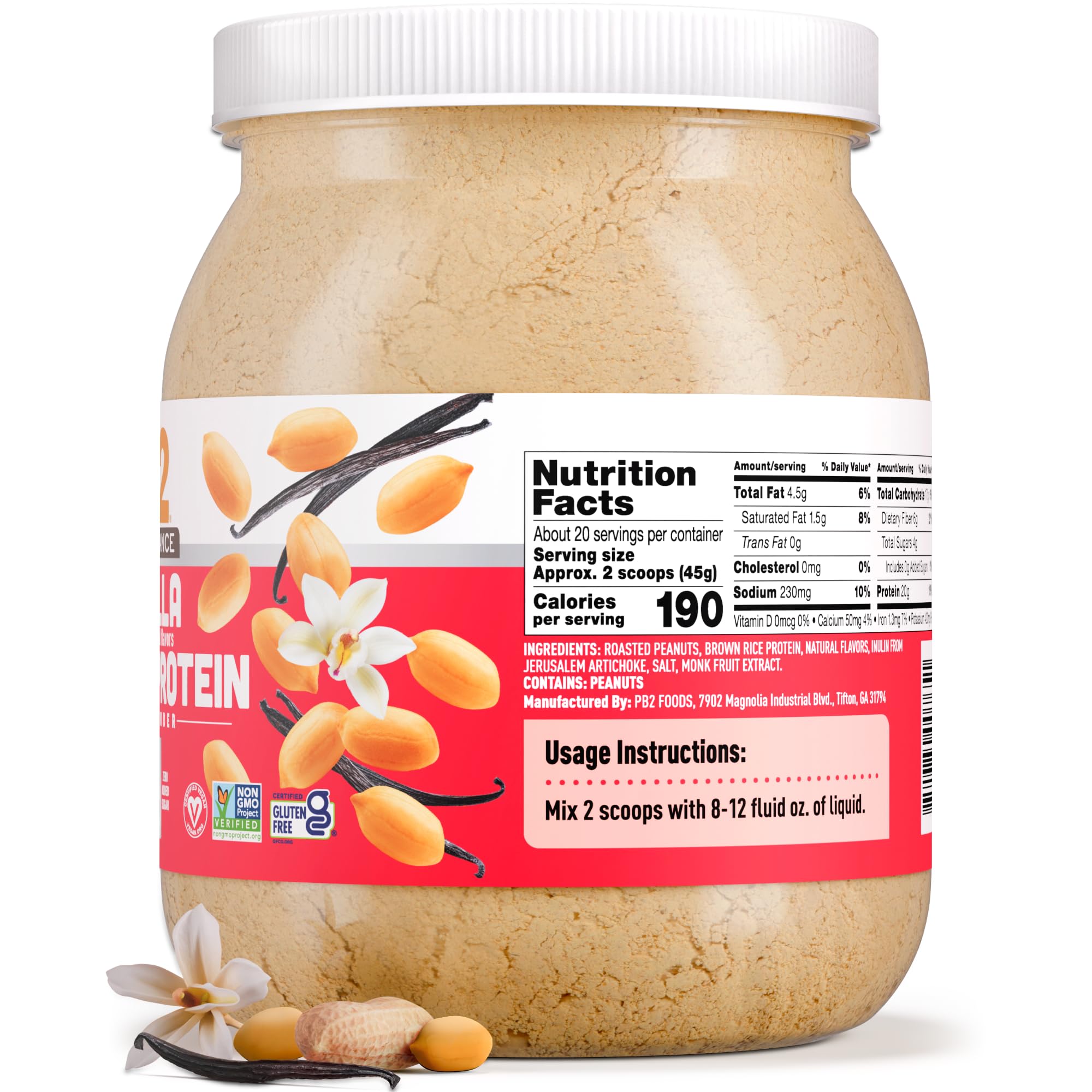 Preparación de smoothie con PB2 vainilla en cocina, mezcla sin grumos
