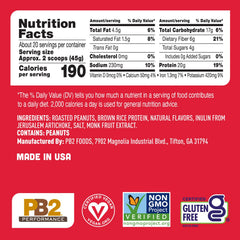 Etiqueta nutricional PB2 vainilla, informa sobre 20 g de proteína por porción