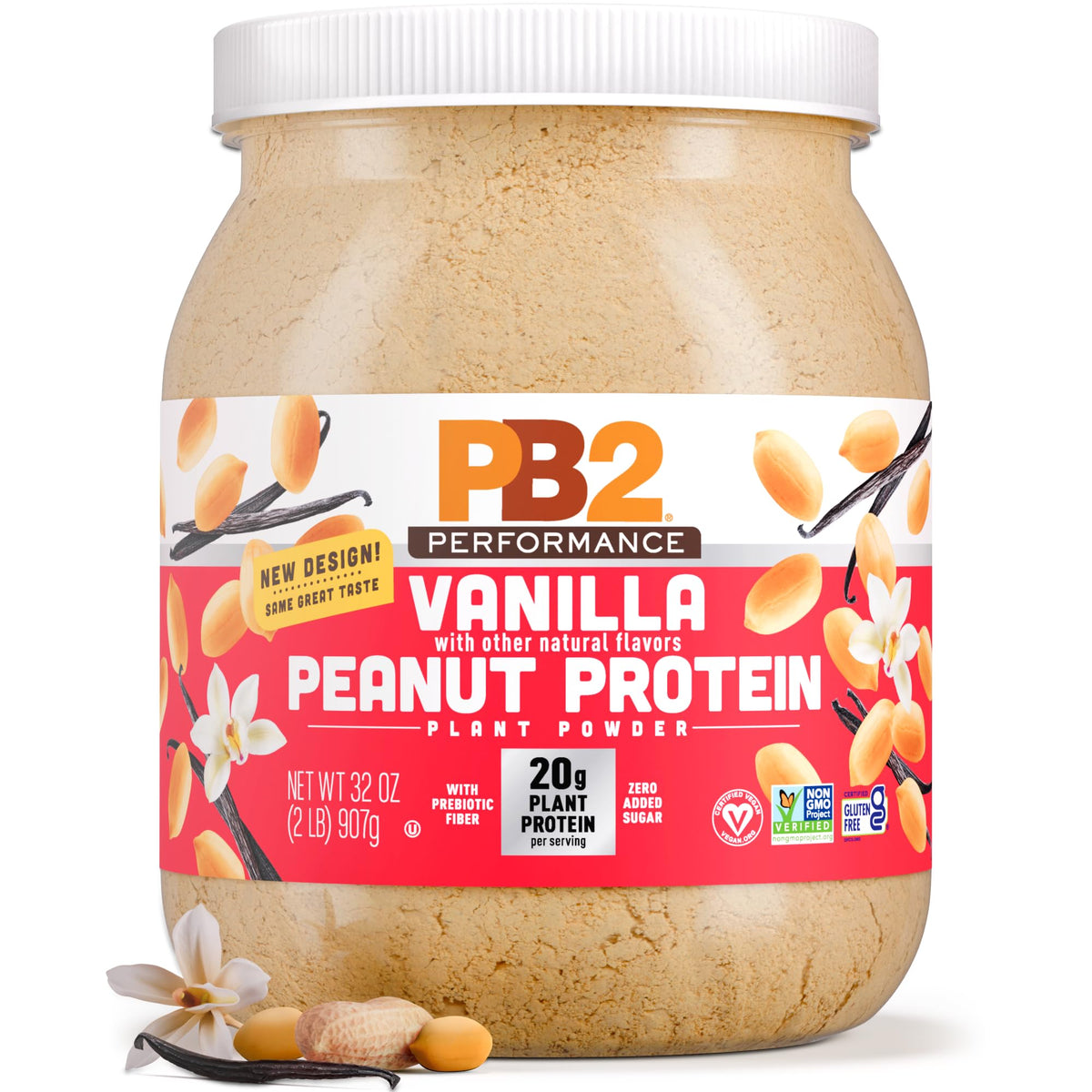 PB2 envase frontal vainilla mostrando tamaño y marca, ideal para entrenamientos