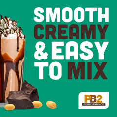 Vaso con batido PB2 chocolate y cacahuate listo para consumir, energía balanceada