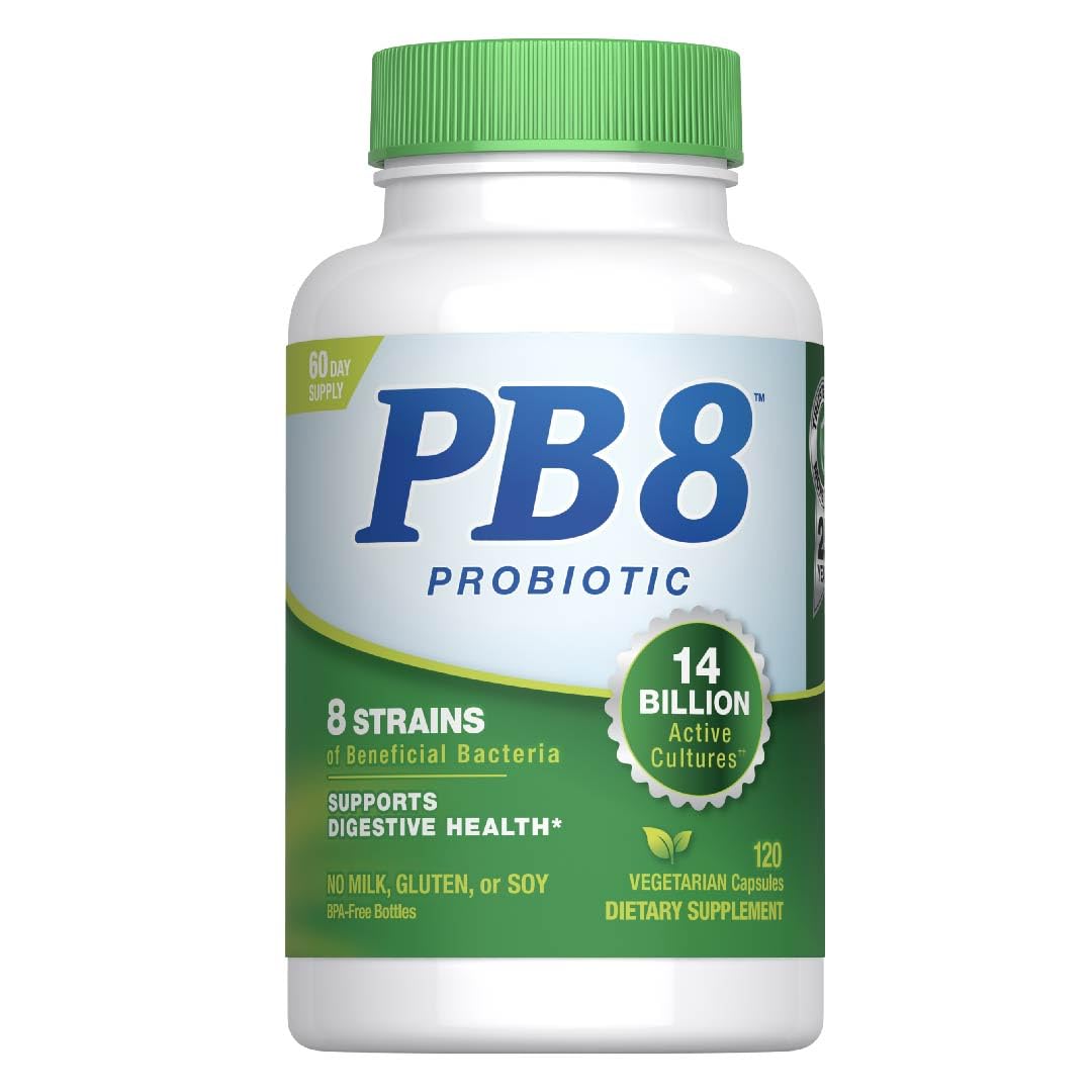 PB8 vista frontal del envase mostrando cápsulas y beneficio digestivo