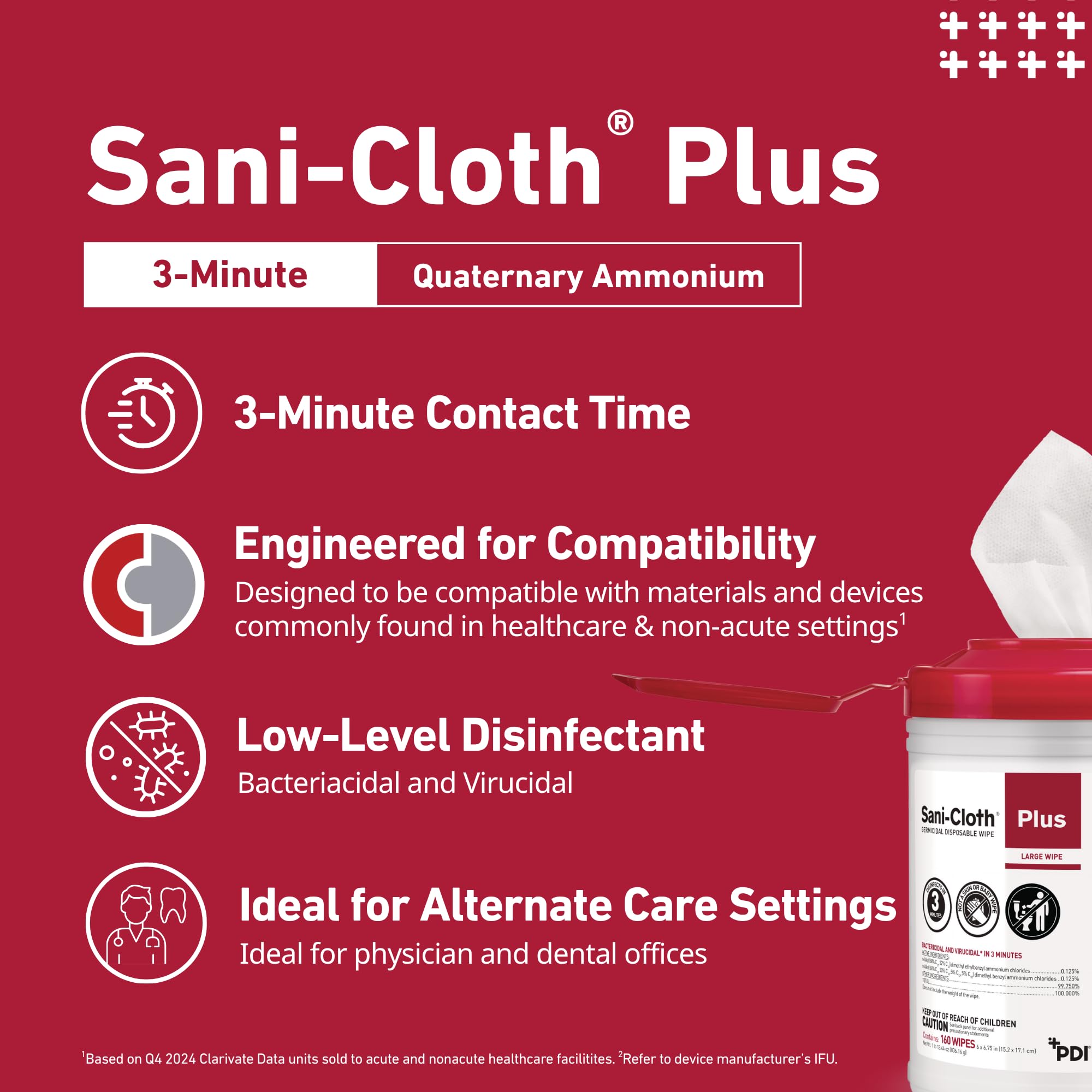 PDI Sani-Cloth Plus limpiando una mesa de clínica para una limpieza rápida y ordenada