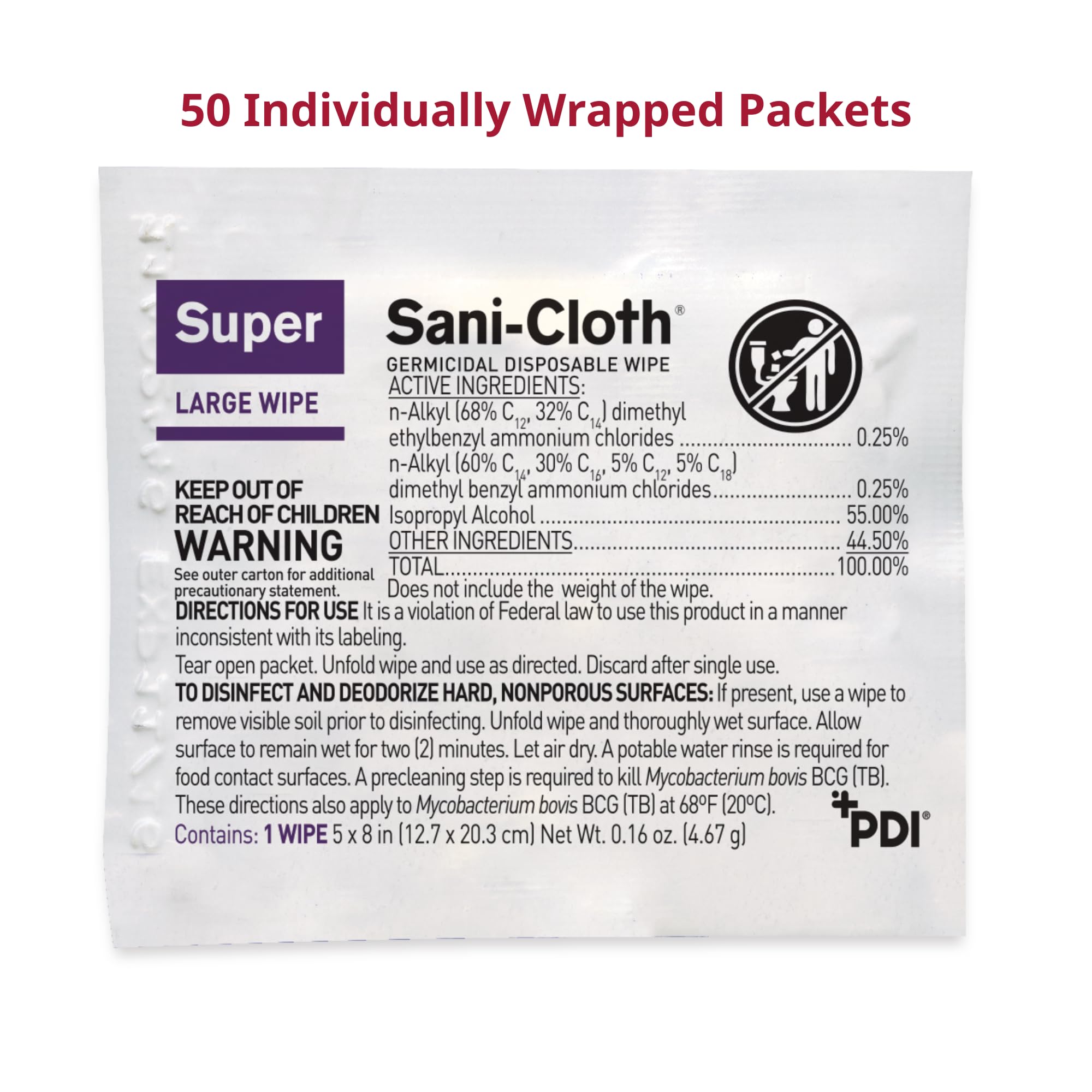 PDI Super Sani-Cloth textura de la toallita muestra humedad y cobertura