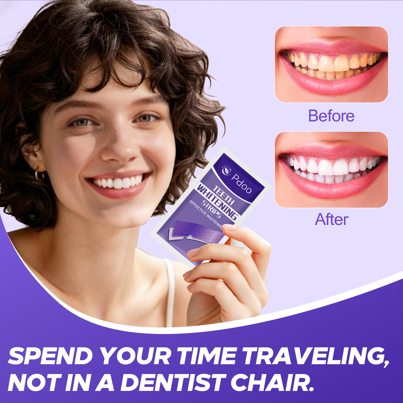 Pdoo tira colocada en dientes ilustrando ajuste y apariencia discreta