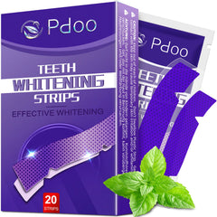 Pdoo tiras moradas frontal mostrando el envase y beneficio de blanqueado inmediato