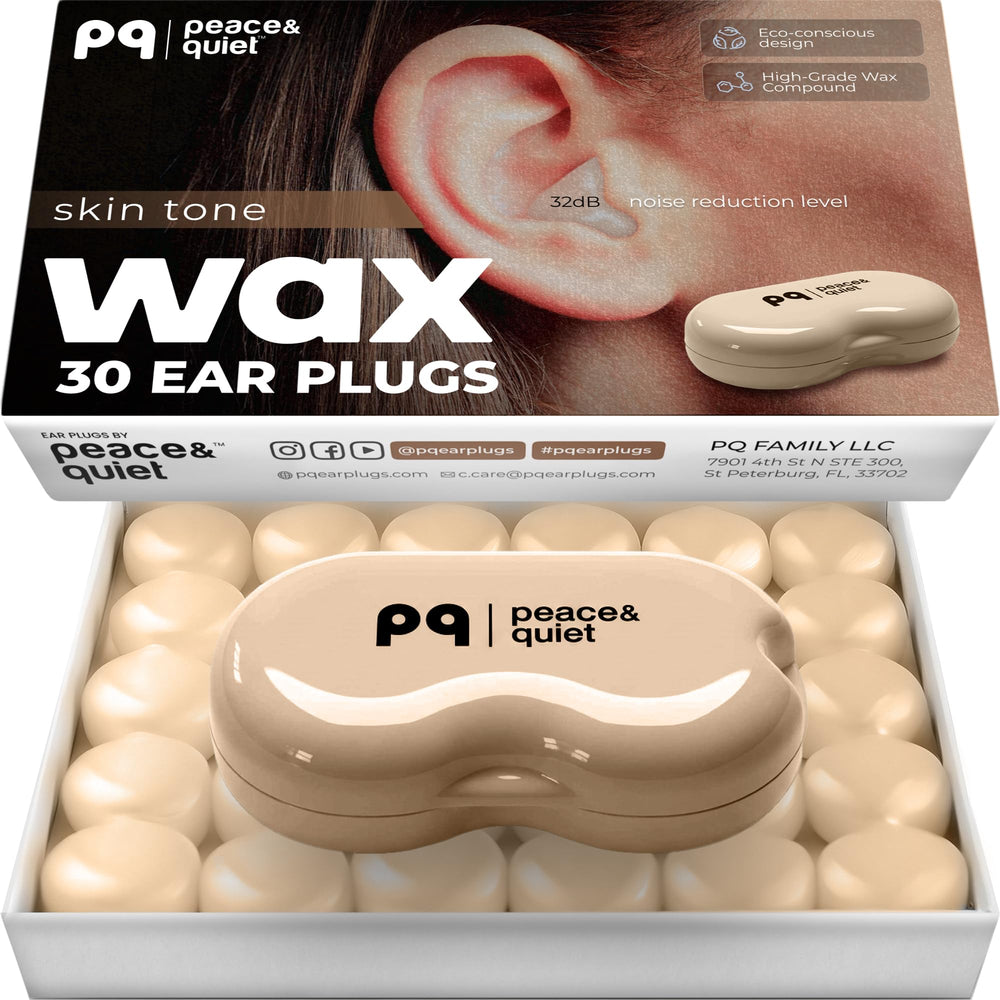 Peace&Quiet empaque frontal mostrando 30 tapones y estuche, comodidad portable