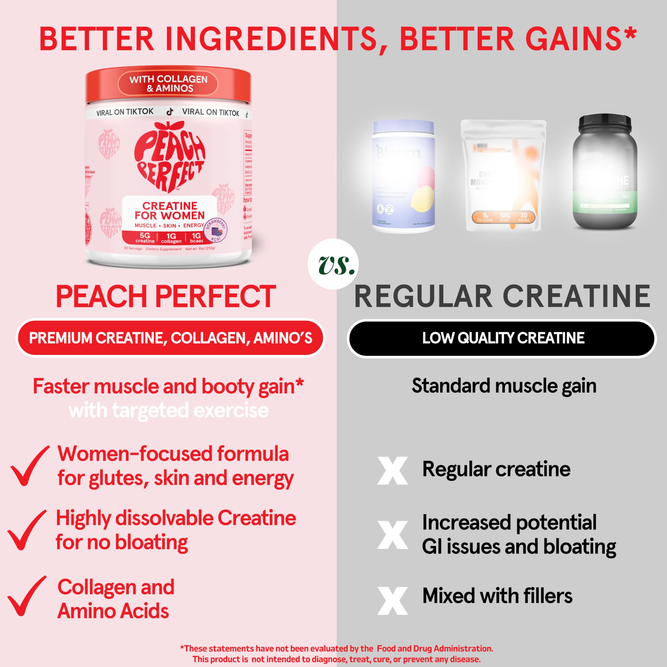 Peach Perfect comparación de tamaño del envase para ver raciones disponibles