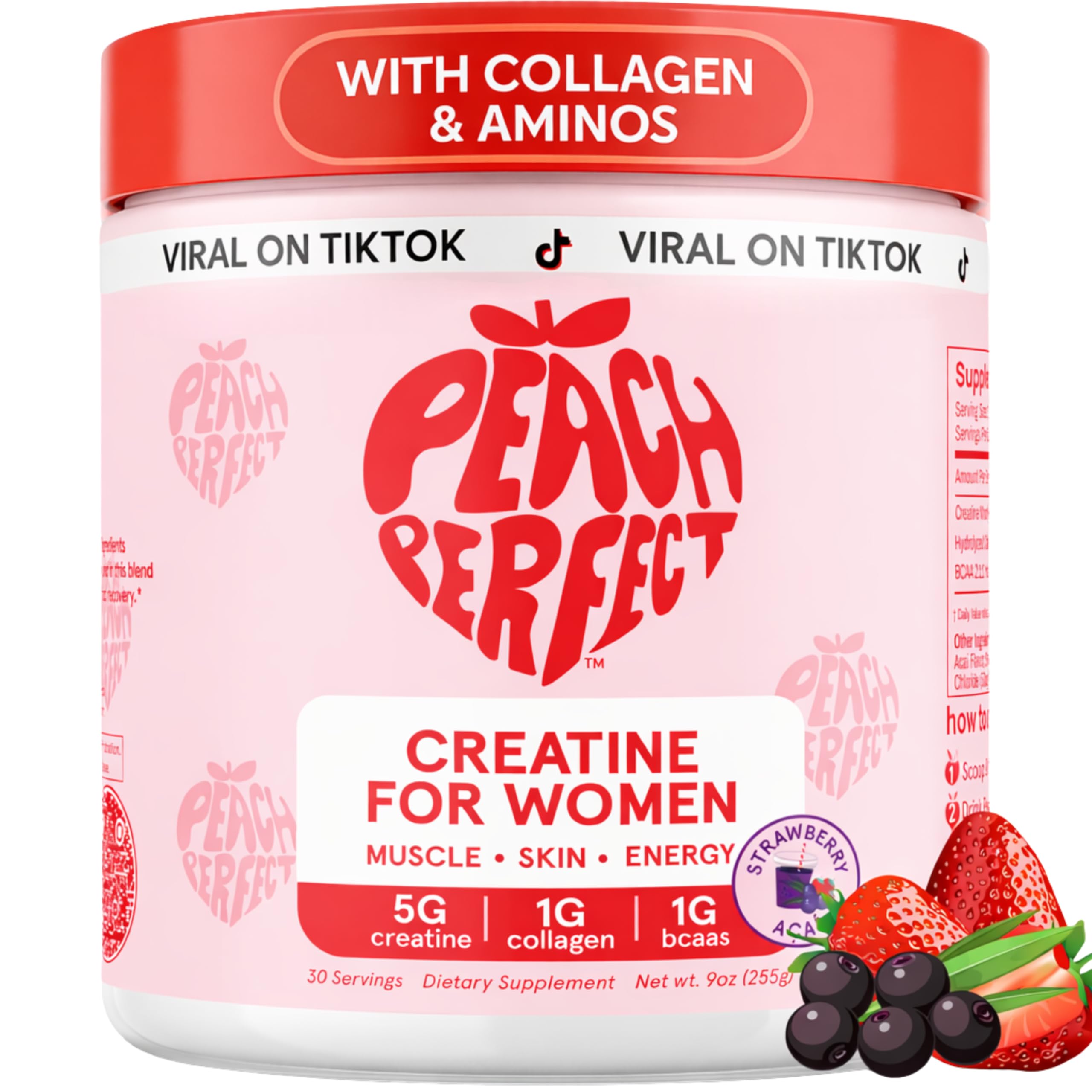 Peach Perfect envase frontal mostrando el diseño y beneficio de fuerza