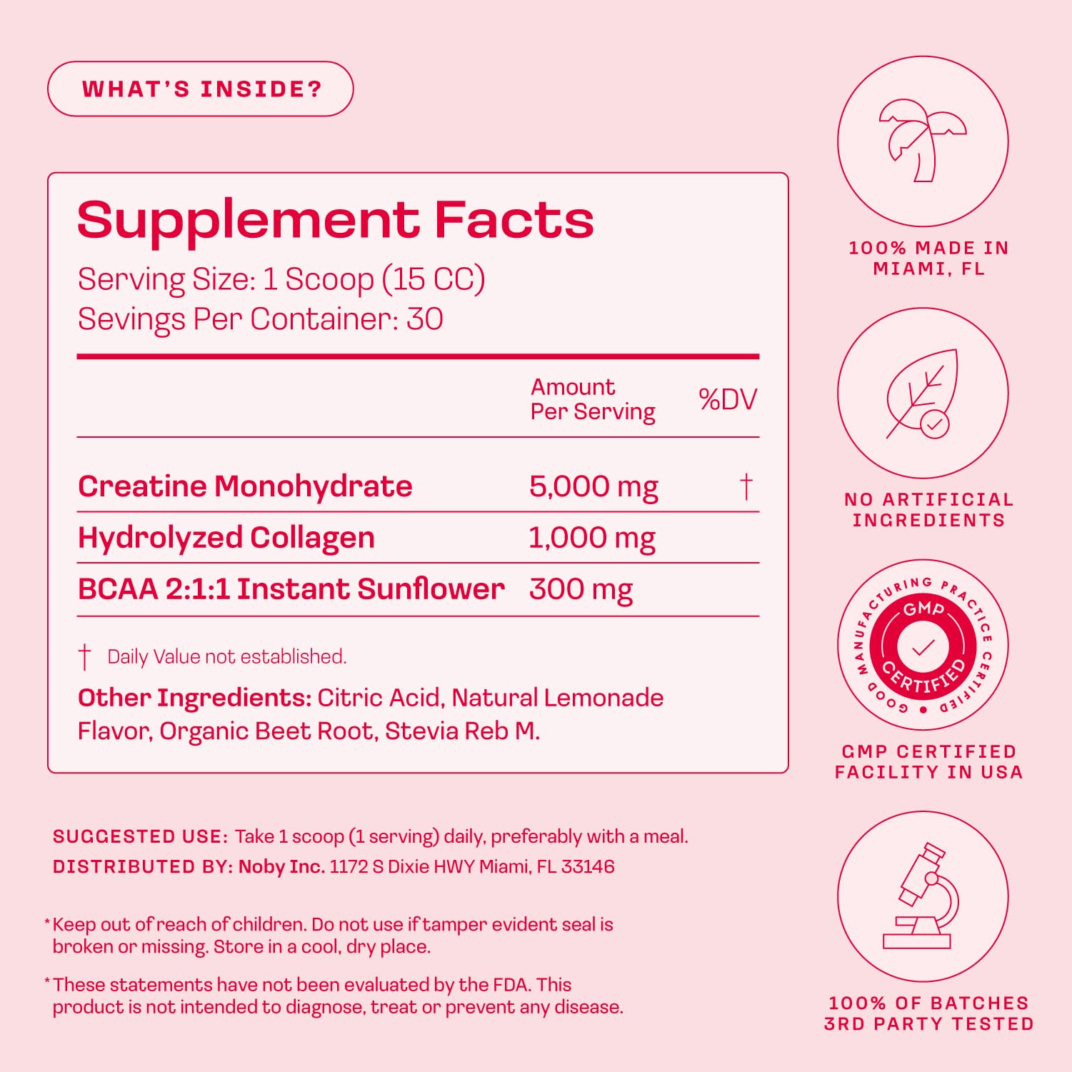 Etiqueta de Peach Perfect mostrando ingredientes clave BCAA y colágeno, confianza