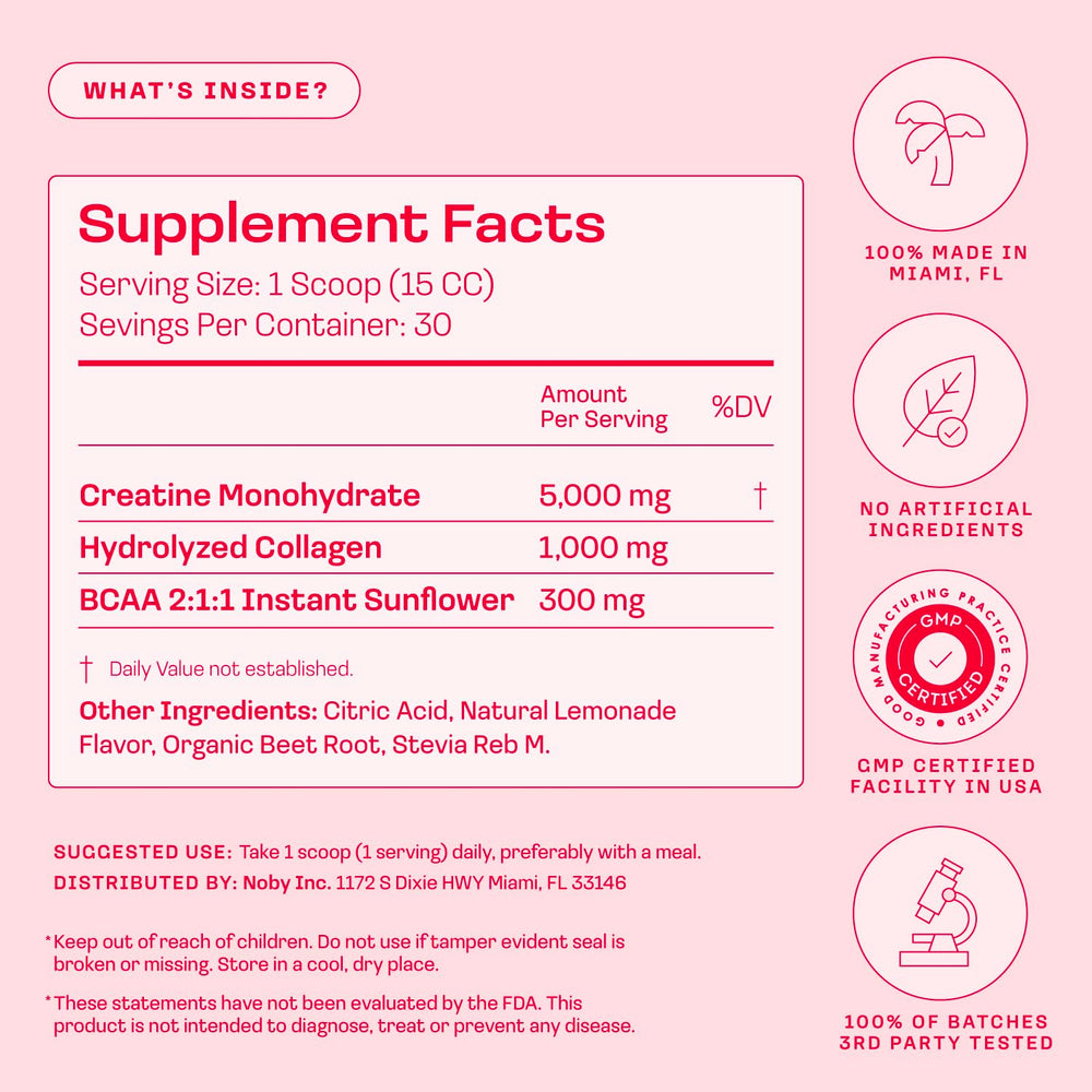 Etiqueta de Peach Perfect mostrando ingredientes clave BCAA y colágeno, confianza