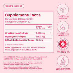Etiqueta de Peach Perfect mostrando ingredientes clave BCAA y colágeno, confianza