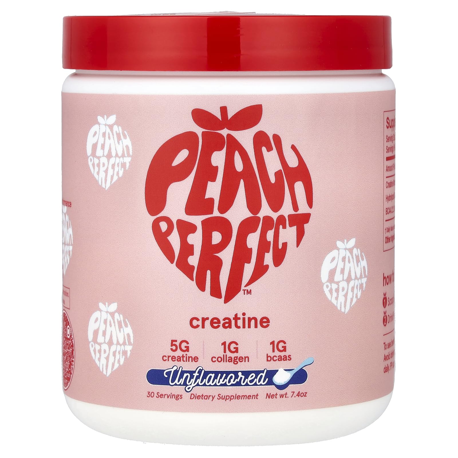 Peach Perfect frente del envase mostrando diseño y beneficios para fuerza
