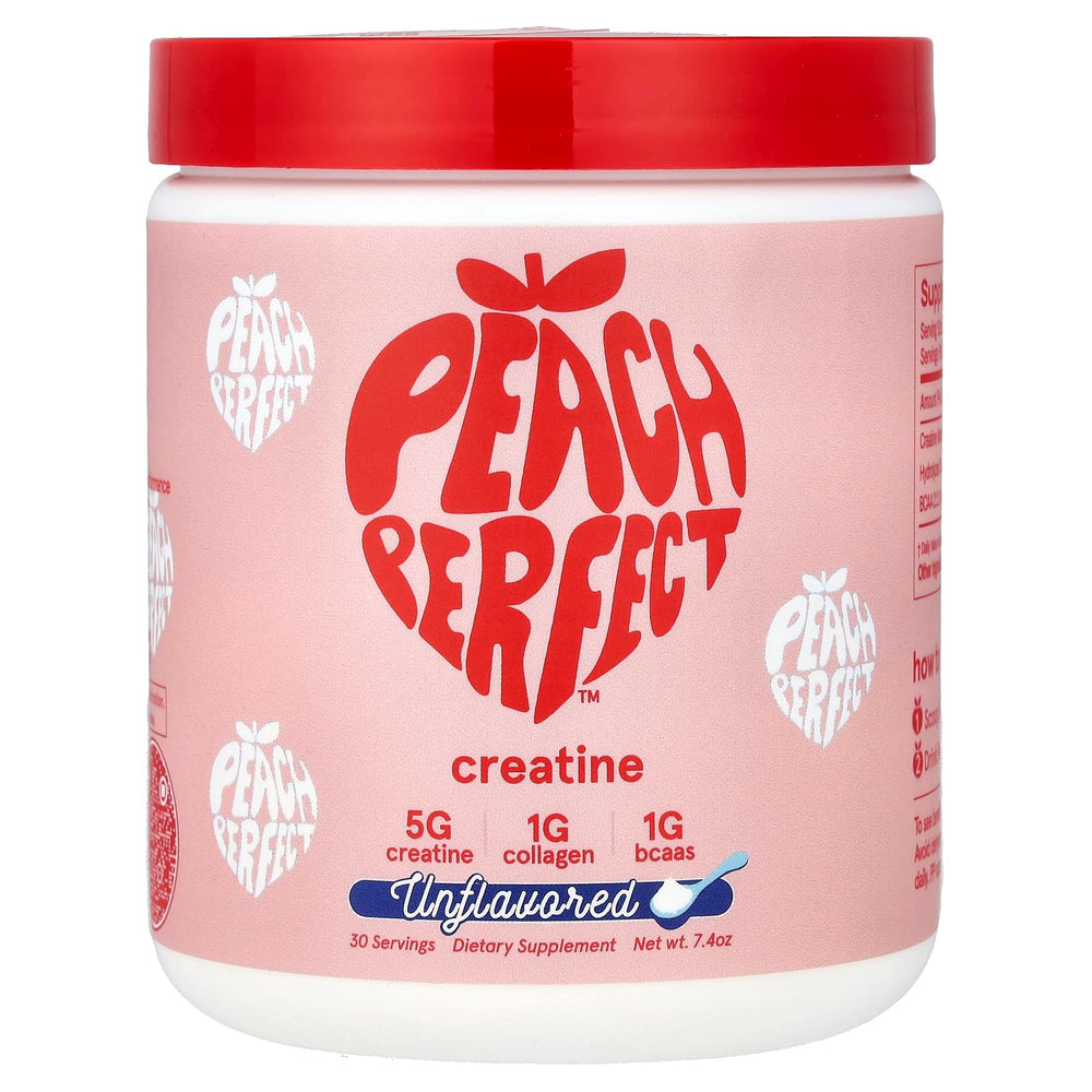 Peach Perfect frente del envase mostrando diseño y beneficios para fuerza