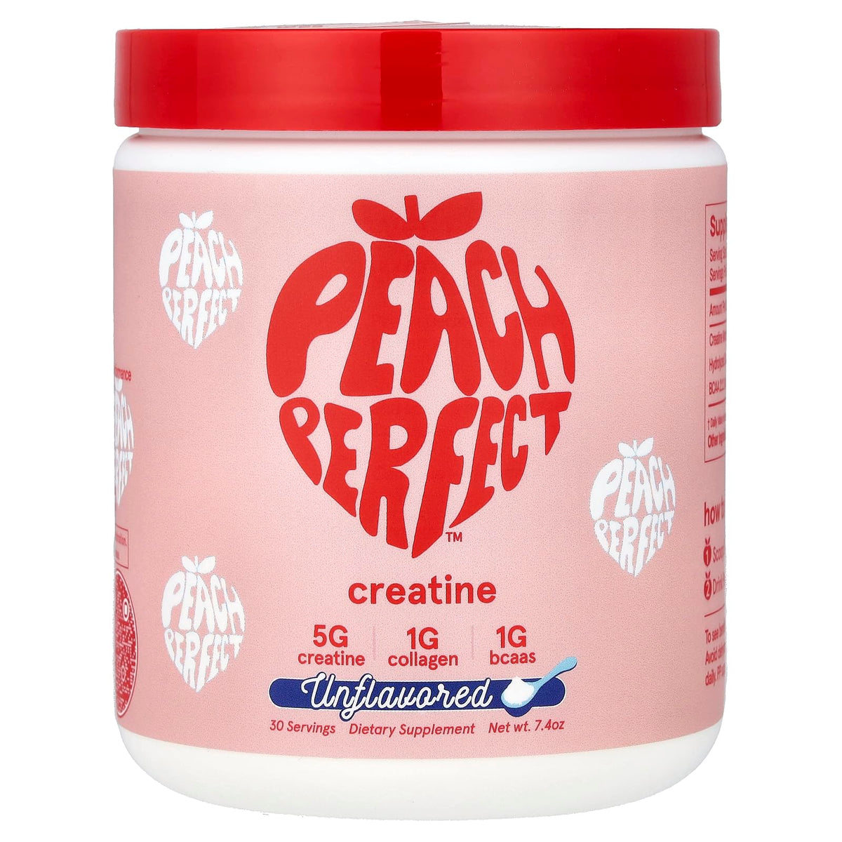 Peach Perfect frente del envase mostrando diseño y beneficios para fuerza