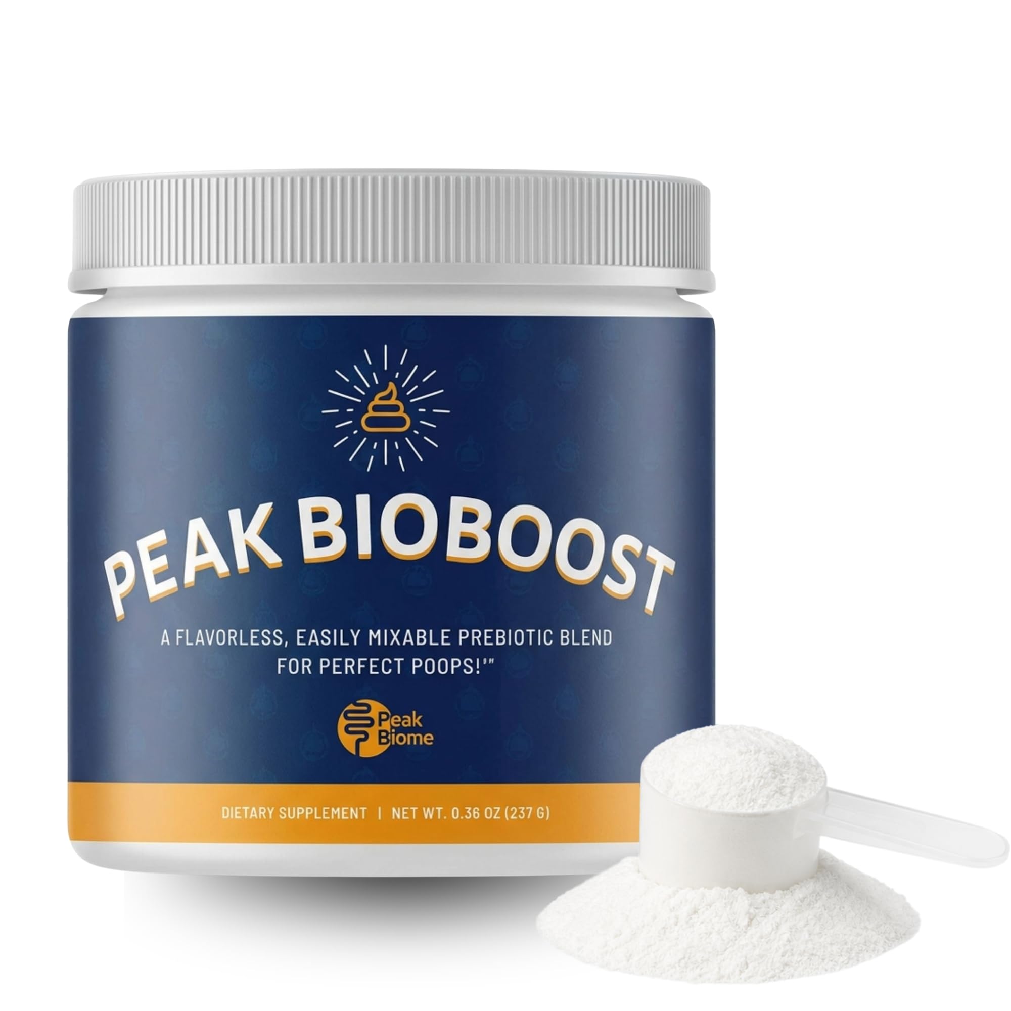 Peak Biome frente del envase mostrando diseño y beneficio de fibra prebiótica