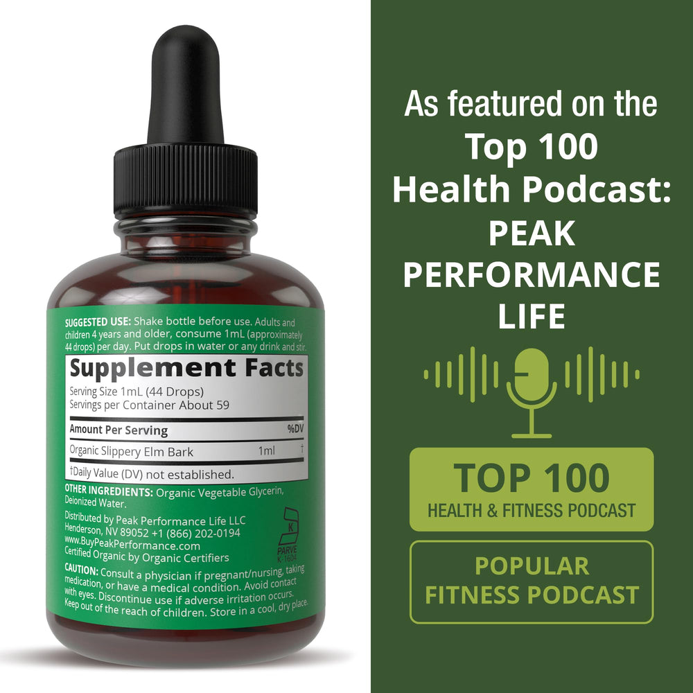 Peak Performance botella abierta con gotas para apreciar color y textura líquida