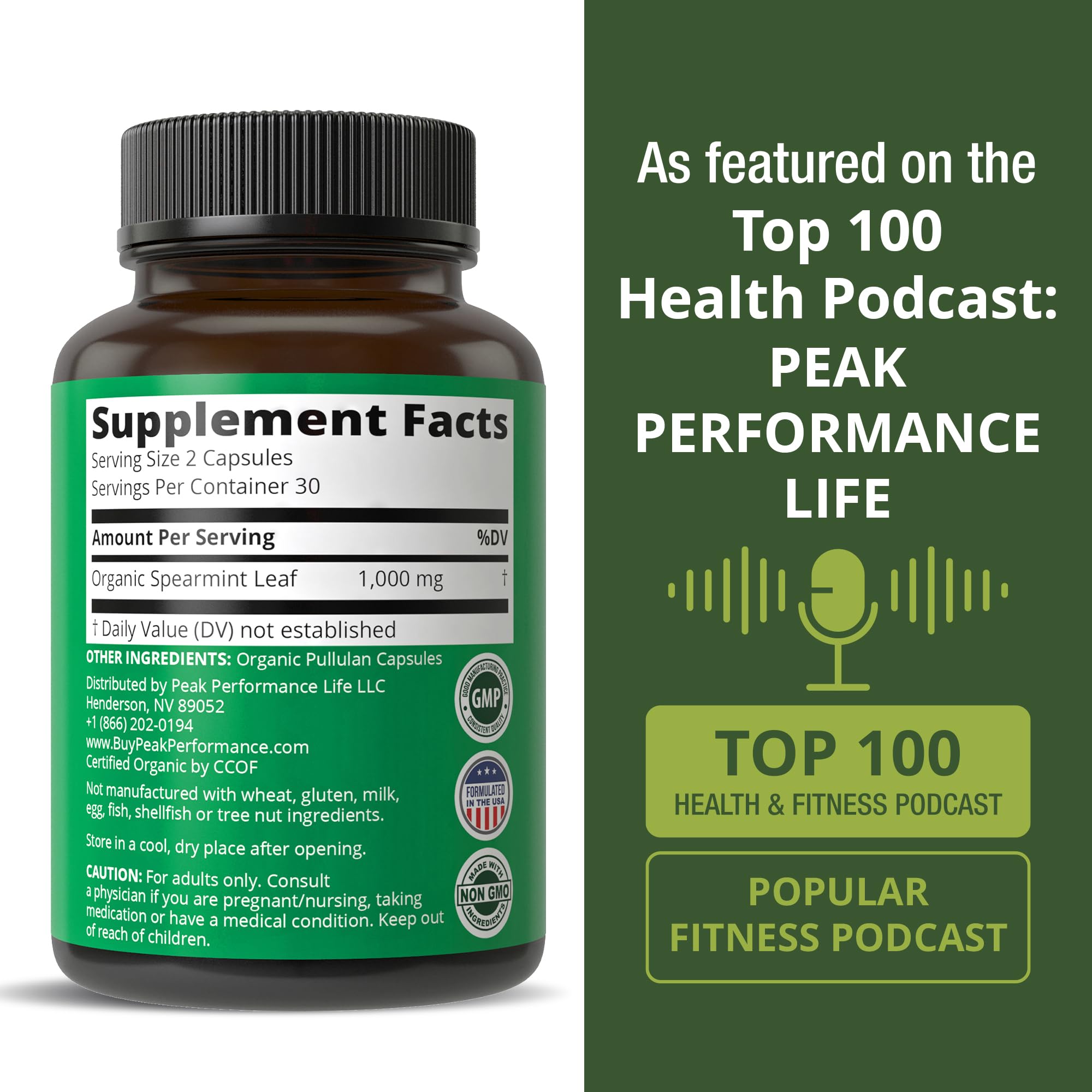 Peak Performance cápsulas junto a regla para comparar tamaño práctico