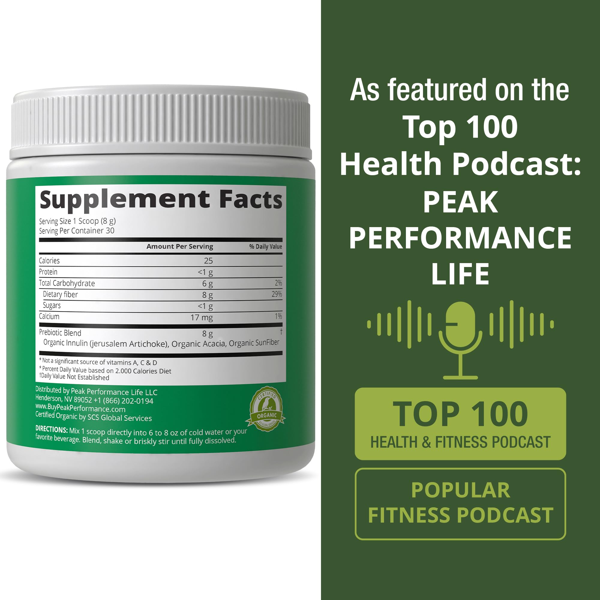 Peak Performance polvo añadido a batido vegetal para nutrición diaria