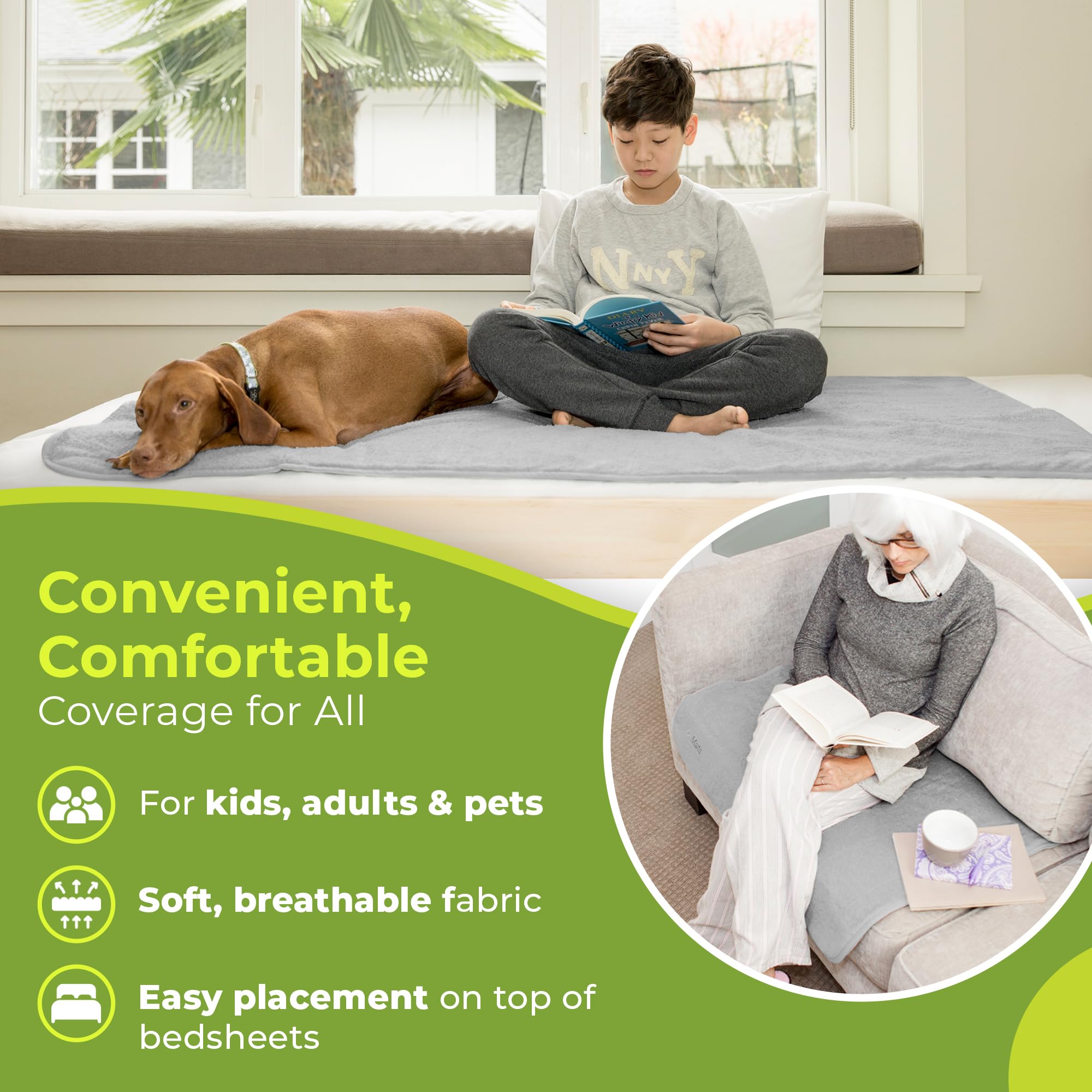 PeapodMats protector colocado sobre cama individual para protección nocturna