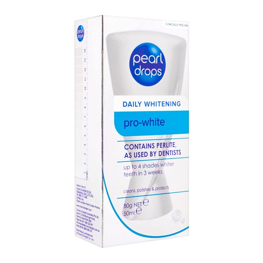 Pearl Drops frasco frontal mostrando el pack de 2 y beneficio de blanqueado