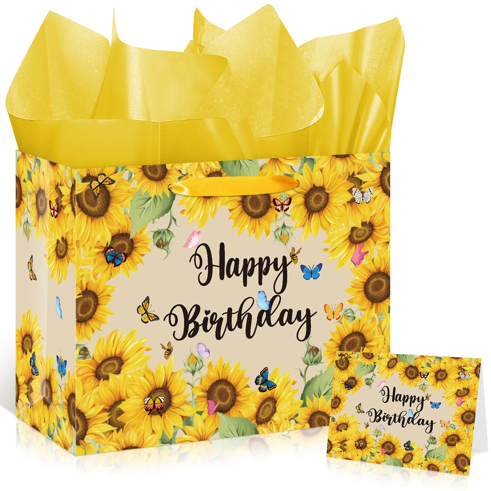 Peconal bolsa frente girasol mostrando diseño alegre y lista para regalo